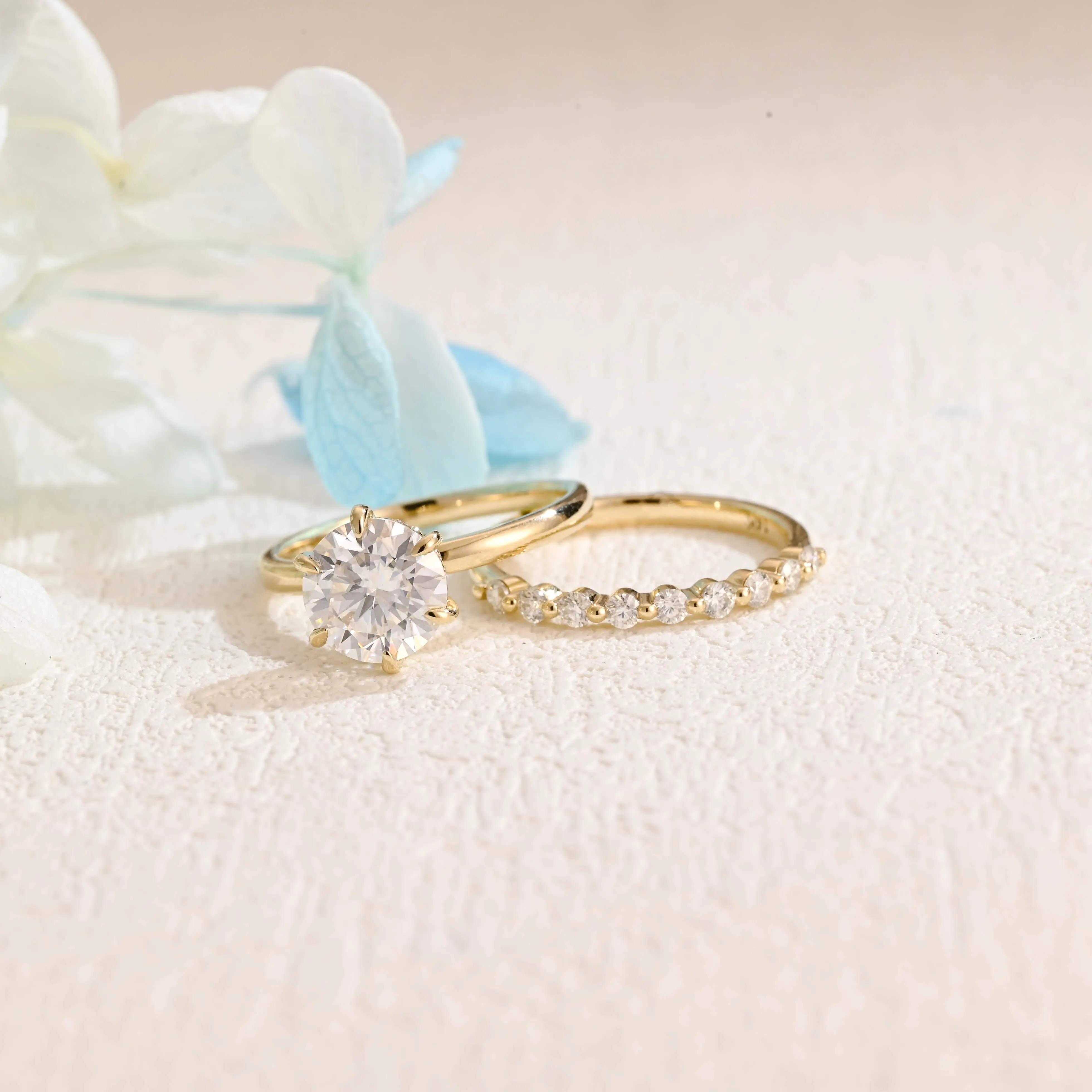 Solid Gold Round Cut Moissanite Engagement Ring Set Hidden Halo, Bridai Set sold by Causyou product image thumbnail 5