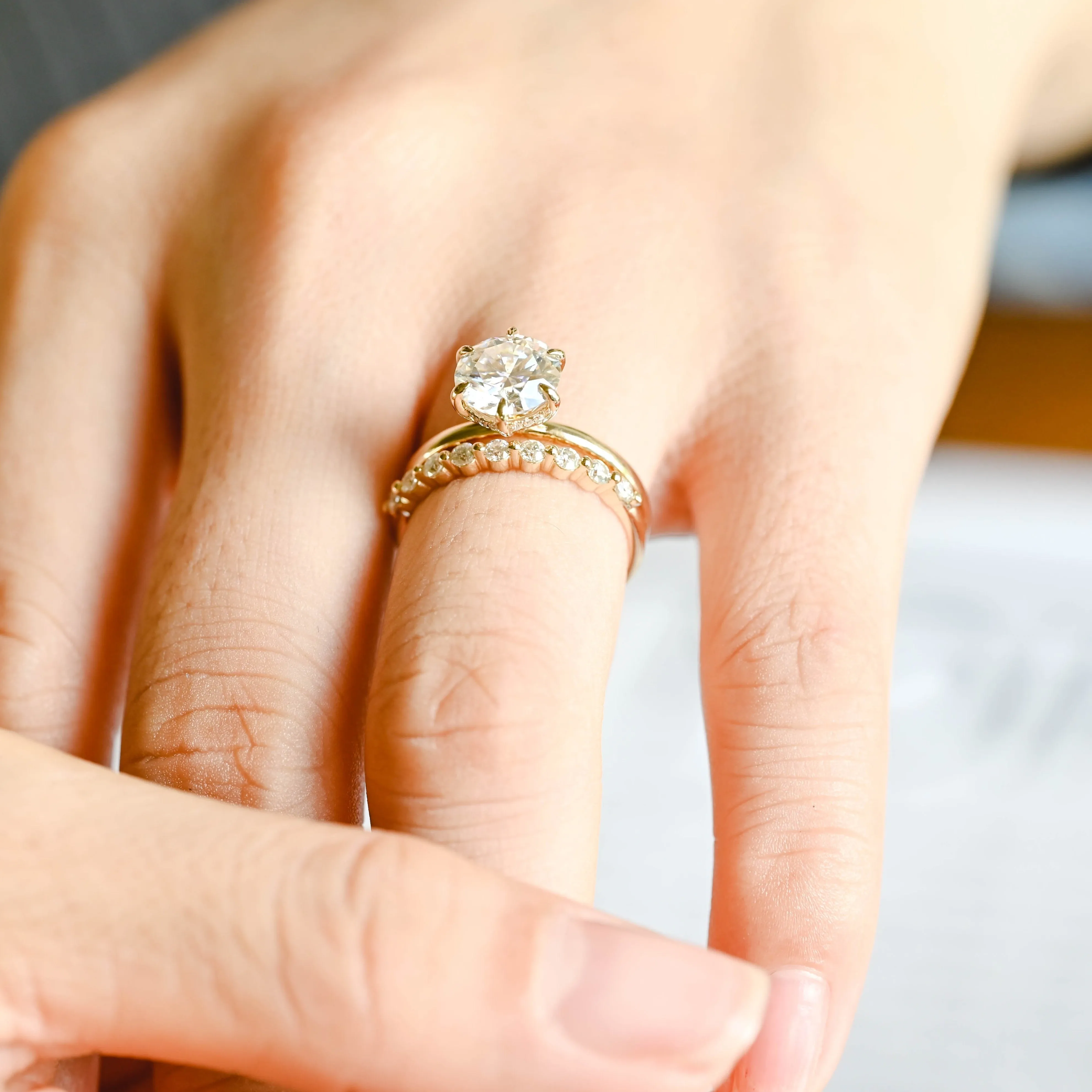 Solid Gold Round Cut Moissanite Engagement Ring Set Hidden Halo, Bridai Set sold by Causyou product image thumbnail 3