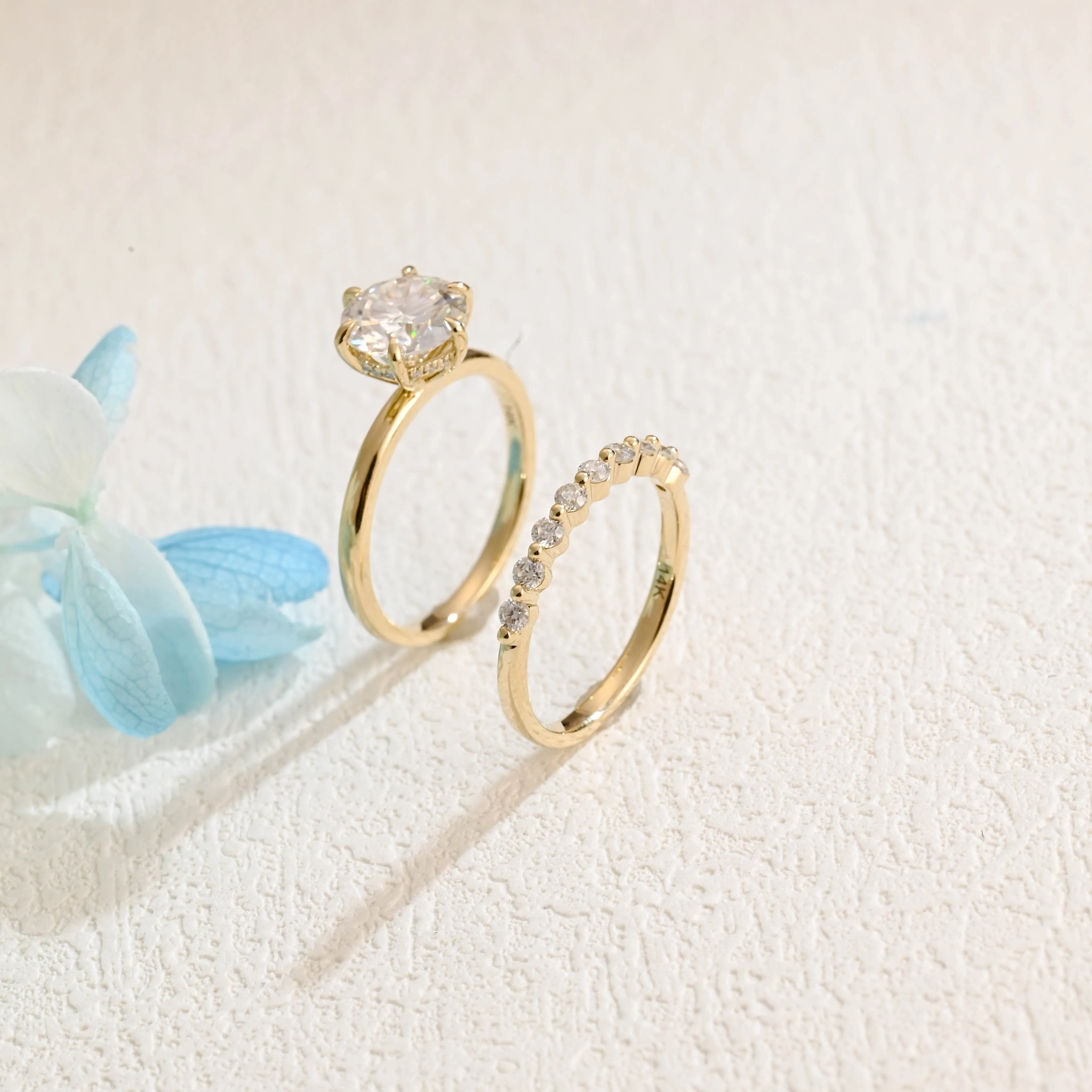 Solid Gold Round Cut Moissanite Engagement Ring Set Hidden Halo, Bridai Set sold by Causyou