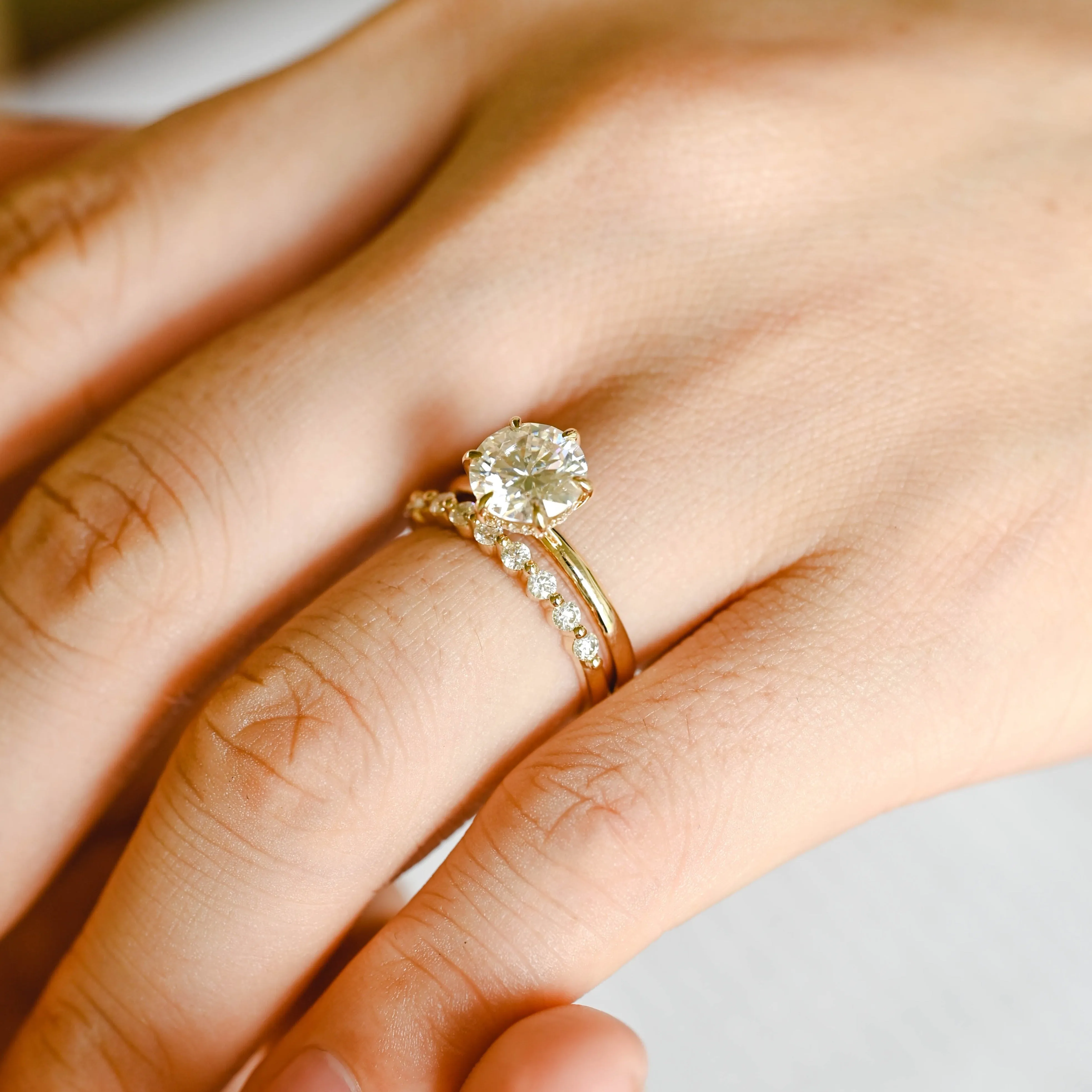 Solid Gold Round Cut Moissanite Engagement Ring Set Hidden Halo, Bridai Set sold by Causyou product image thumbnail 4