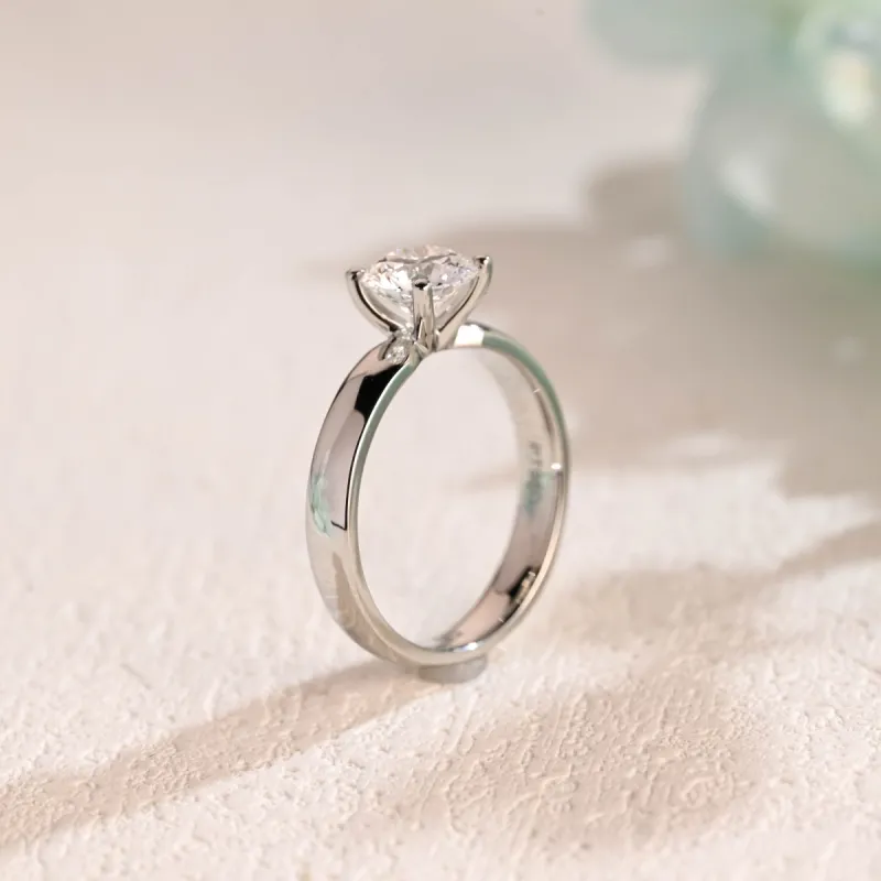 Solid Gold 3.5mm Width Round Cut Moissanite Engagement Ring, Solitaire Ring sold by Causyou