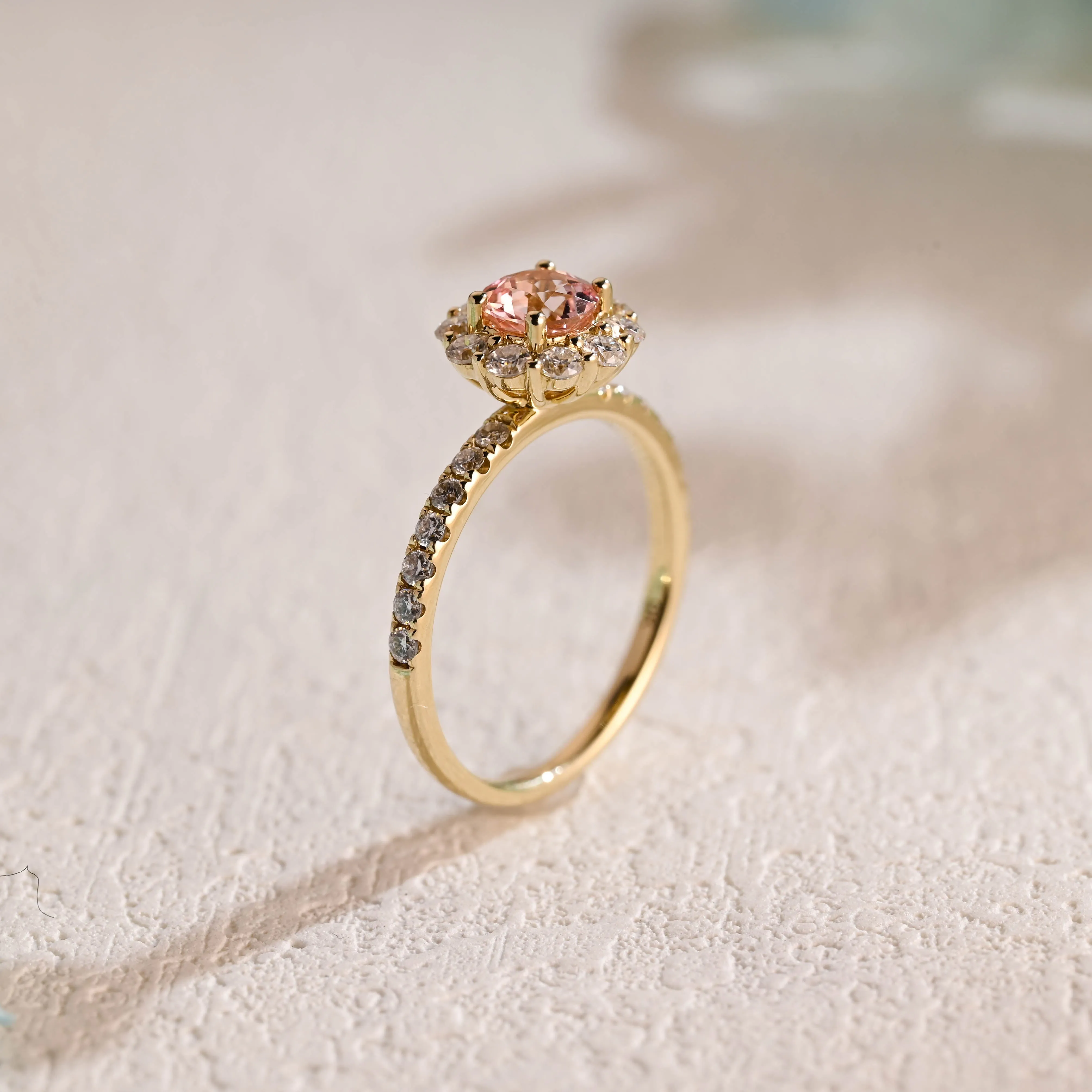 Solid Gold Round Cut Lab Pink Sapphire Ring, Floral Ring sold by Causyou product image thumbnail 5