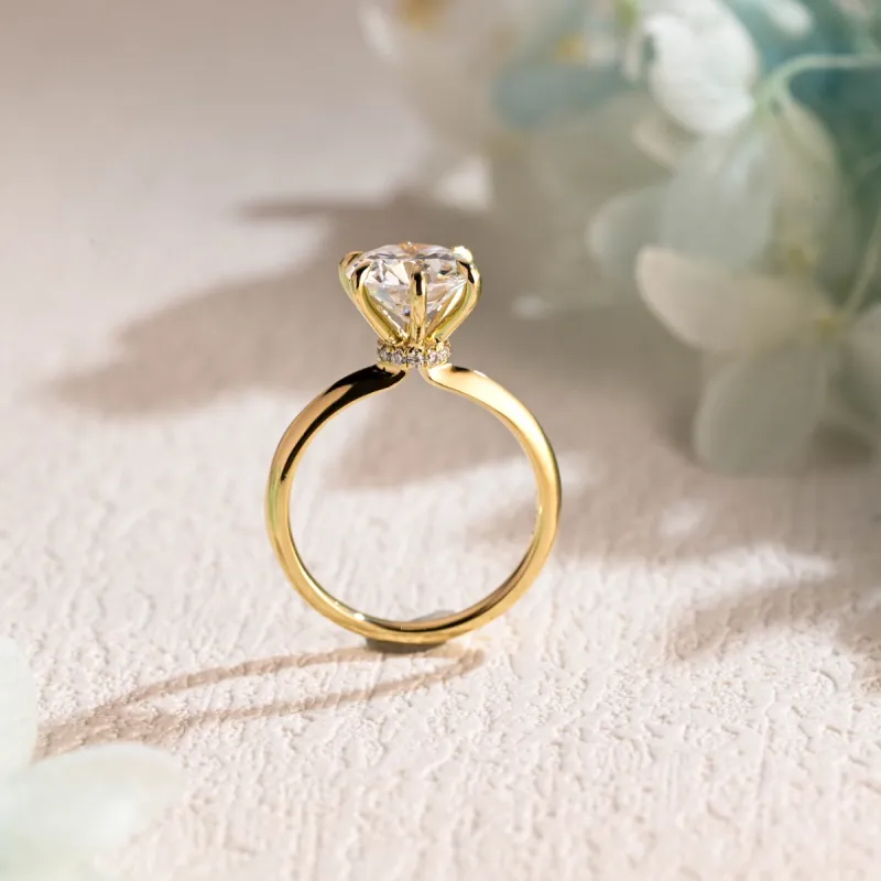Solid Gold Round Cut Moissanite Engagement Ring Hidden Halo sold by Causyou