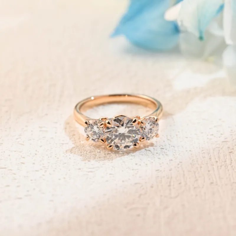 Solid Gold Three Stone Round Cut Moissanite Engagement Ring sold by Causyou