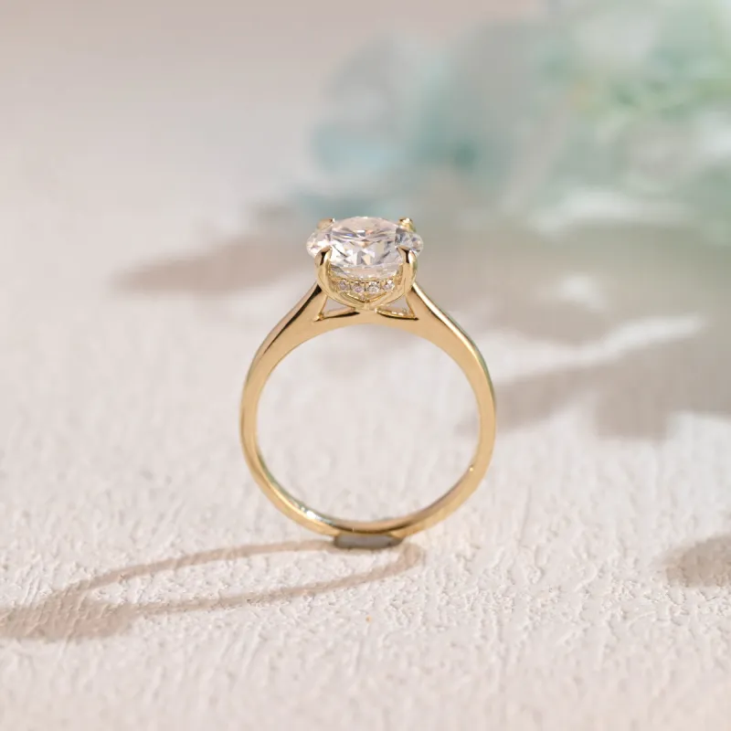 Solid Gold Cathedral Round Cut Moissanite Engagement Ring Hidden Halo sold by Causyou
