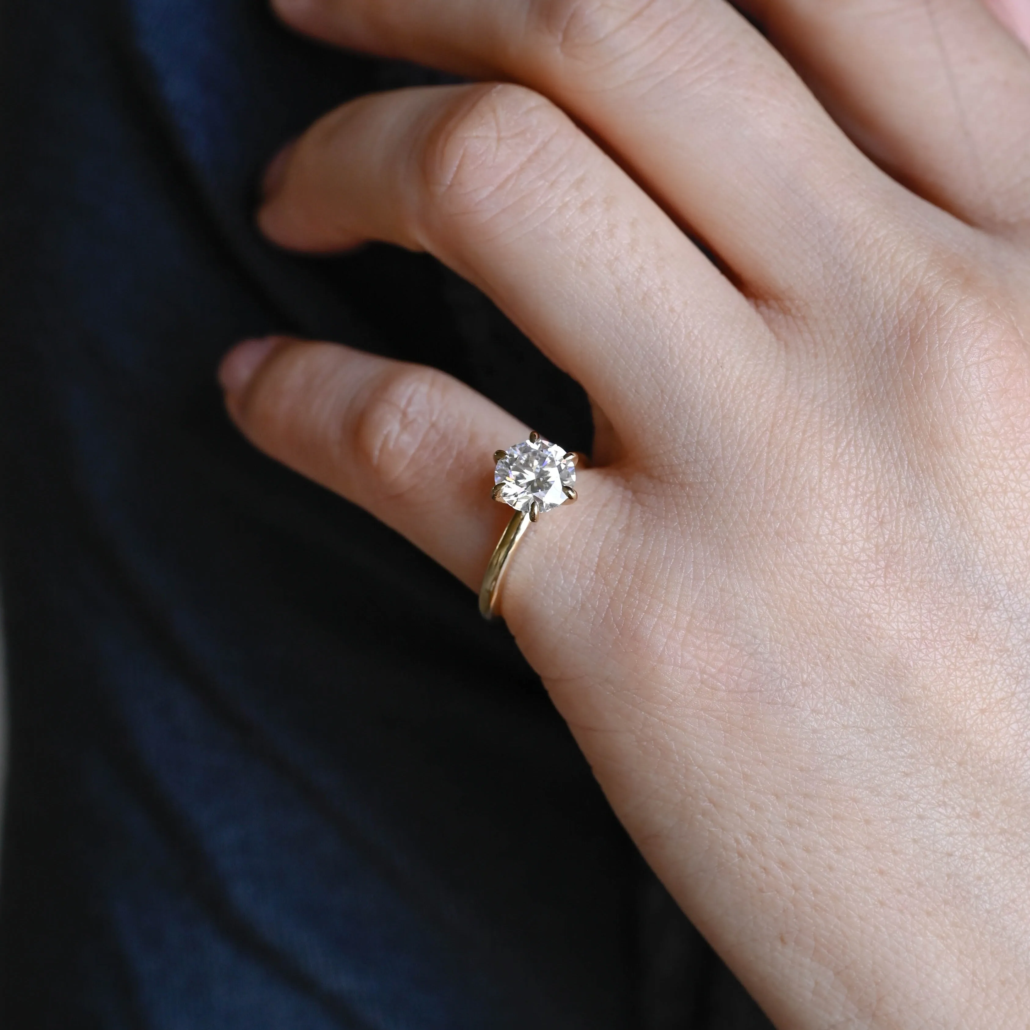 Solid Gold Round Moissanite Engagement Ring, Solitaire Ring sold by Causyou product image thumbnail 3