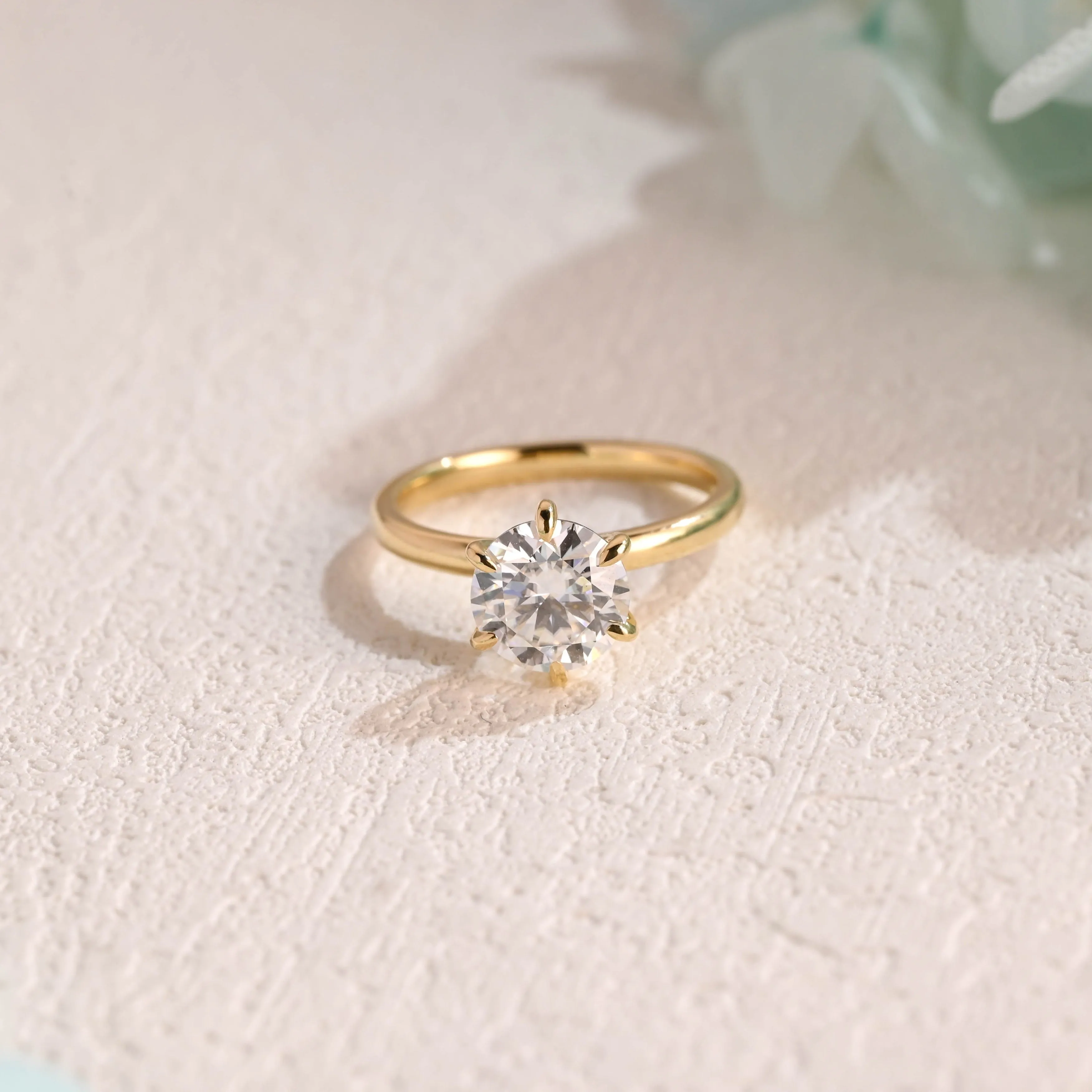 Solid Gold Round Moissanite Engagement Ring, Solitaire Ring sold by Causyou product image thumbnail 4