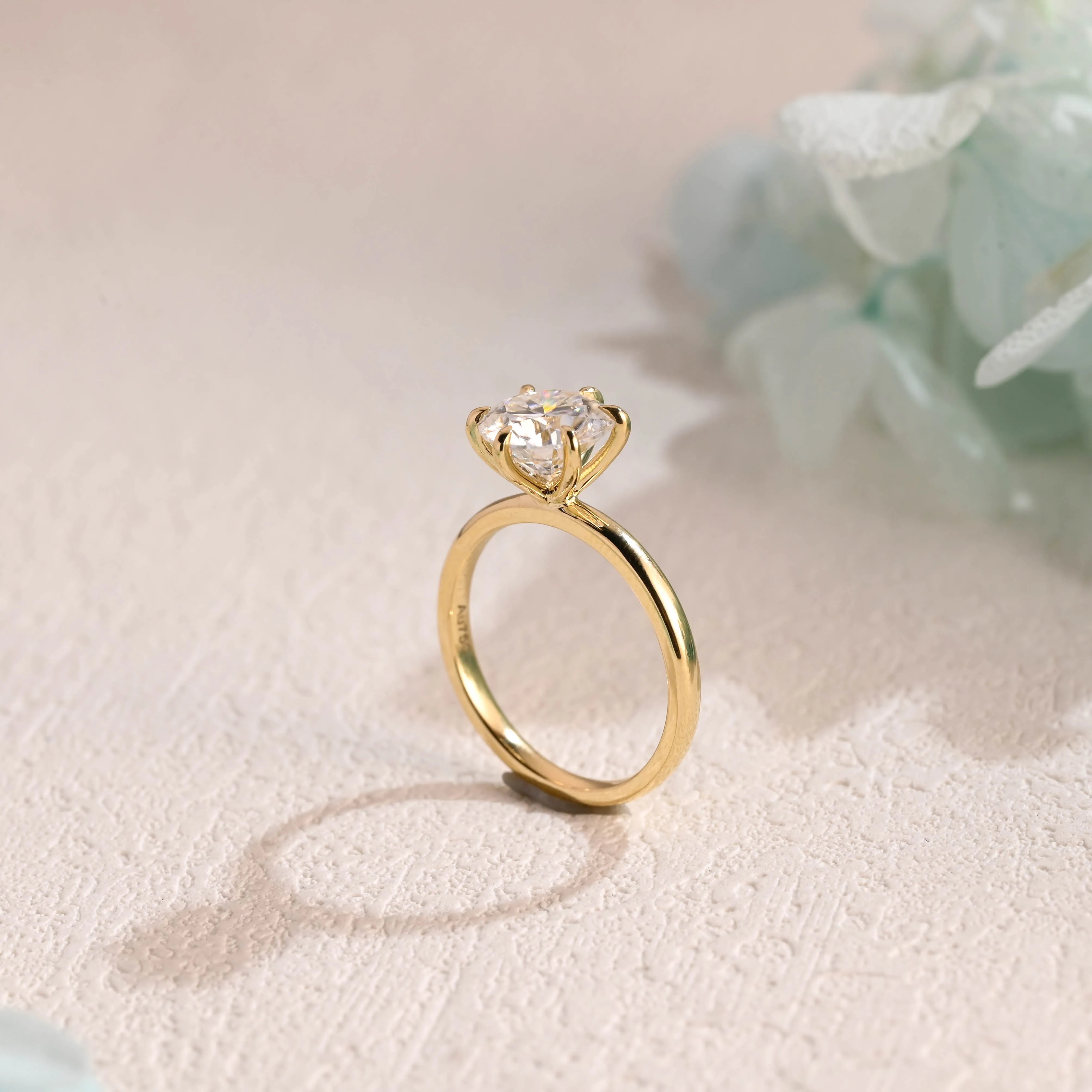 Solid Gold Round Moissanite Engagement Ring, Solitaire Ring sold by Causyou product image thumbnail 5