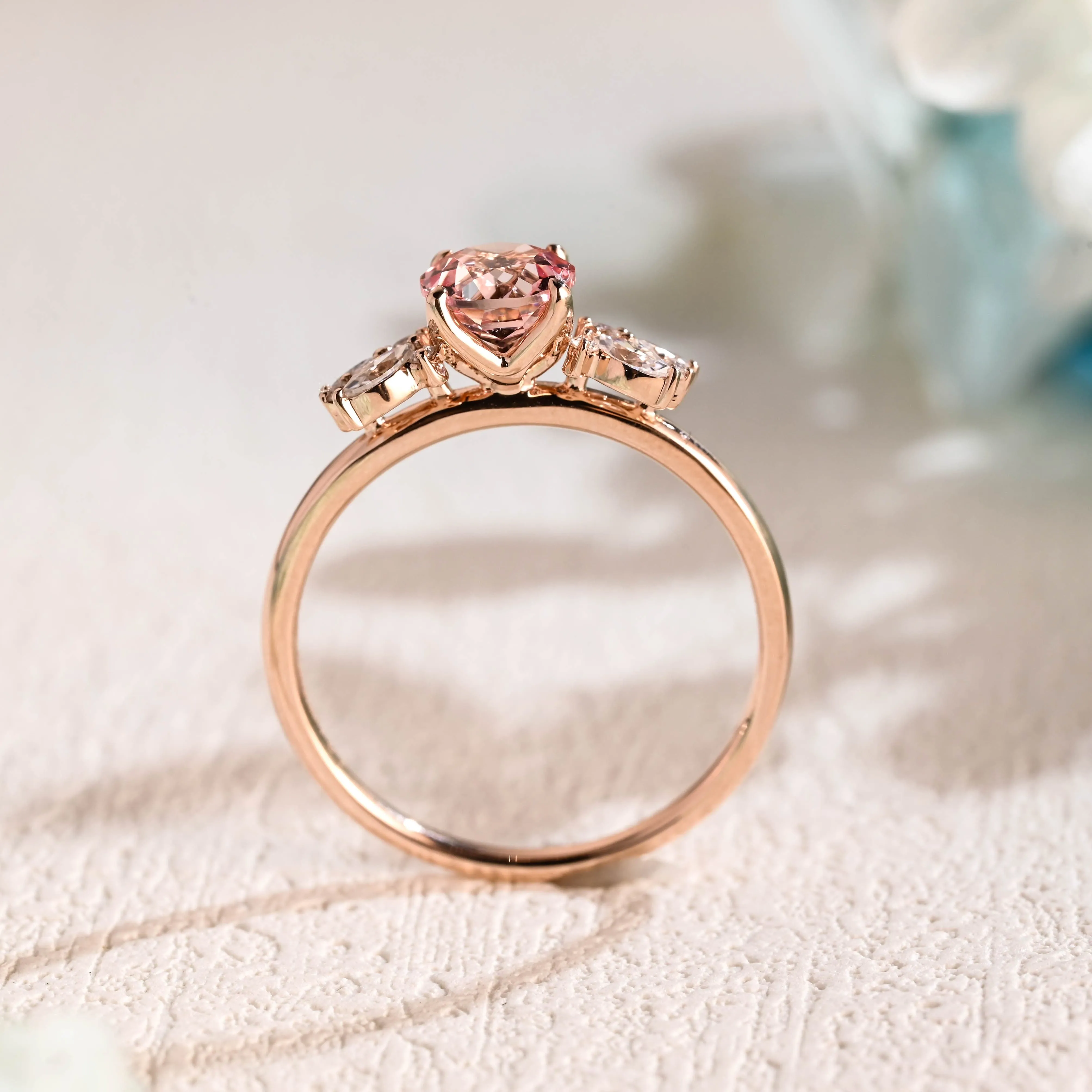 Solid Gold Floral Round Cut Lab Pink Sapphire Engagement Ring sold by Causyou product image thumbnail 5
