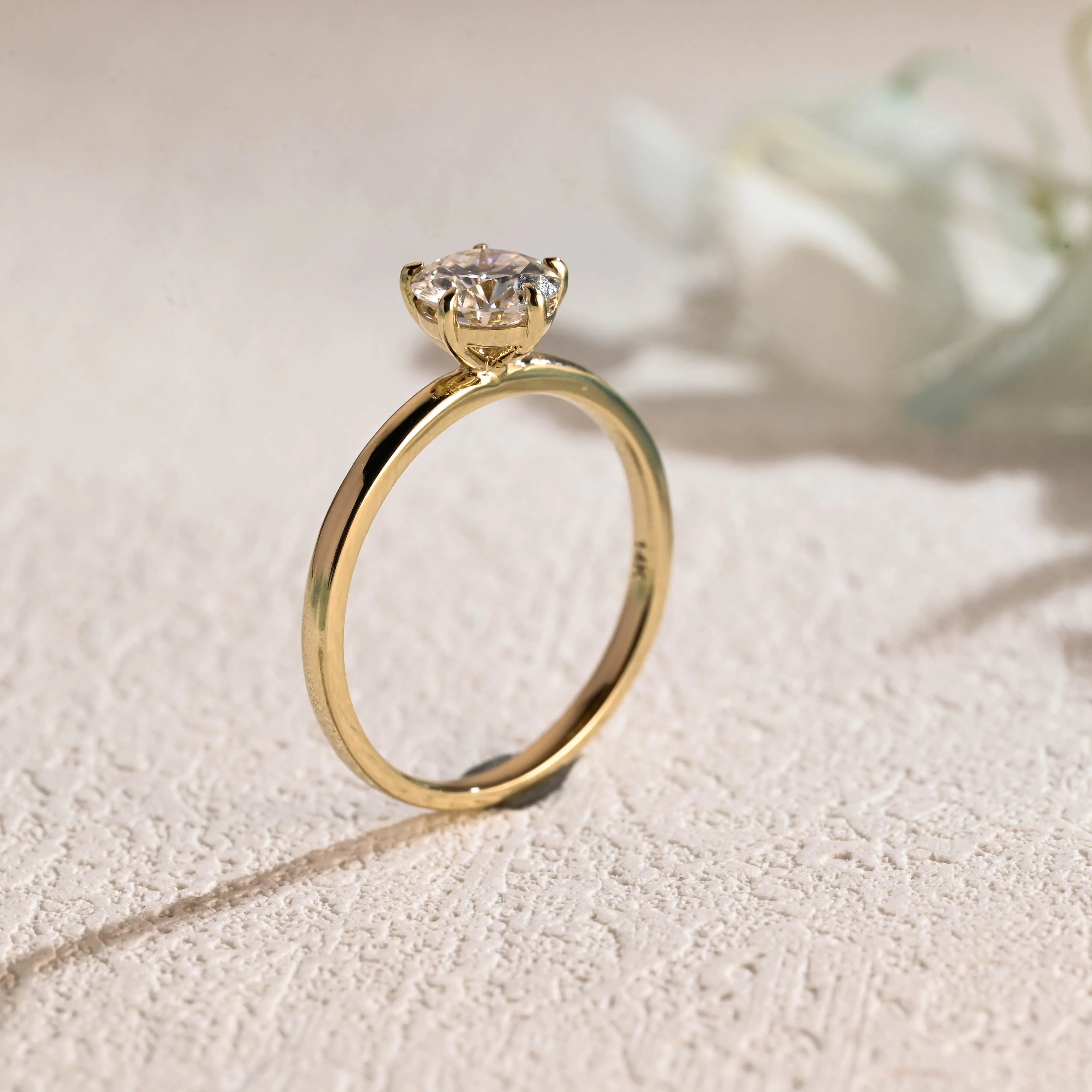 Solid Gold Round Cut Moissanite Engagement Ring, Solitaire Ring sold by Causyou