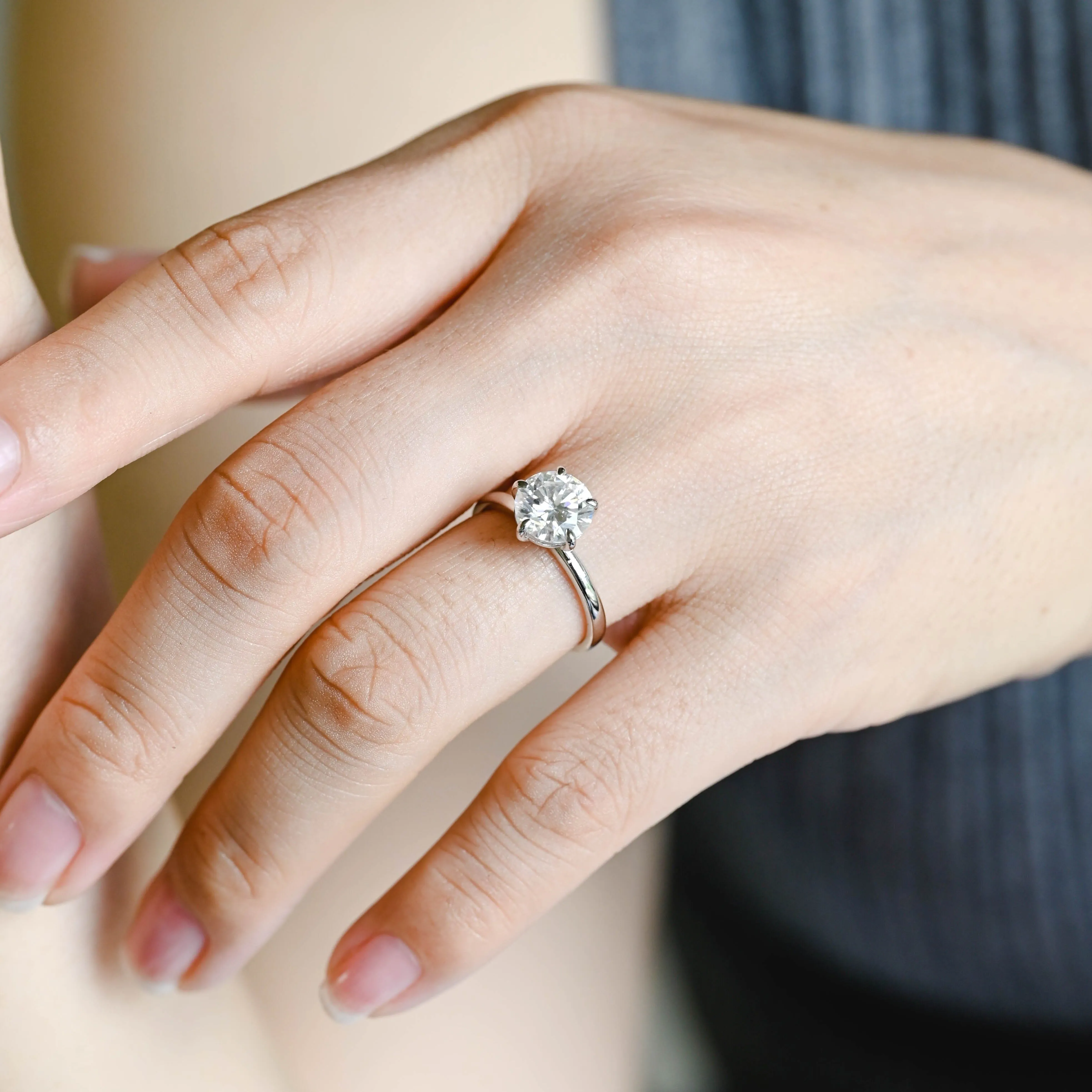 Solid Gold Round Cut Moissanite Engagement Ring, Solitaire Ring sold by Causyou product image thumbnail 3