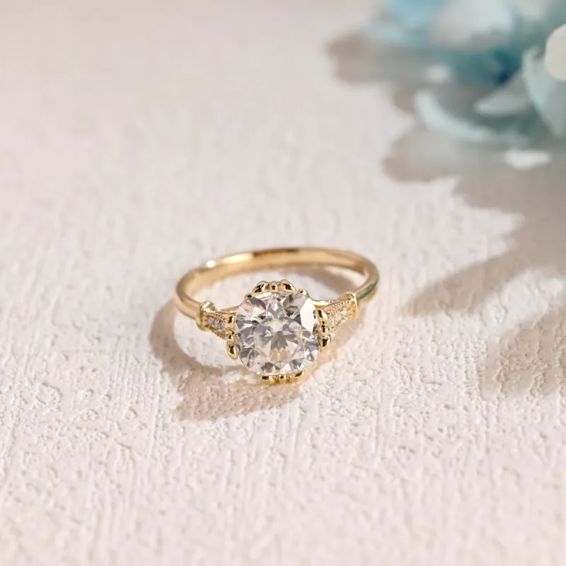 Solid Gold Filigree Vintage Cushion Cut Moissanite Engagement Ring sold by Causyou