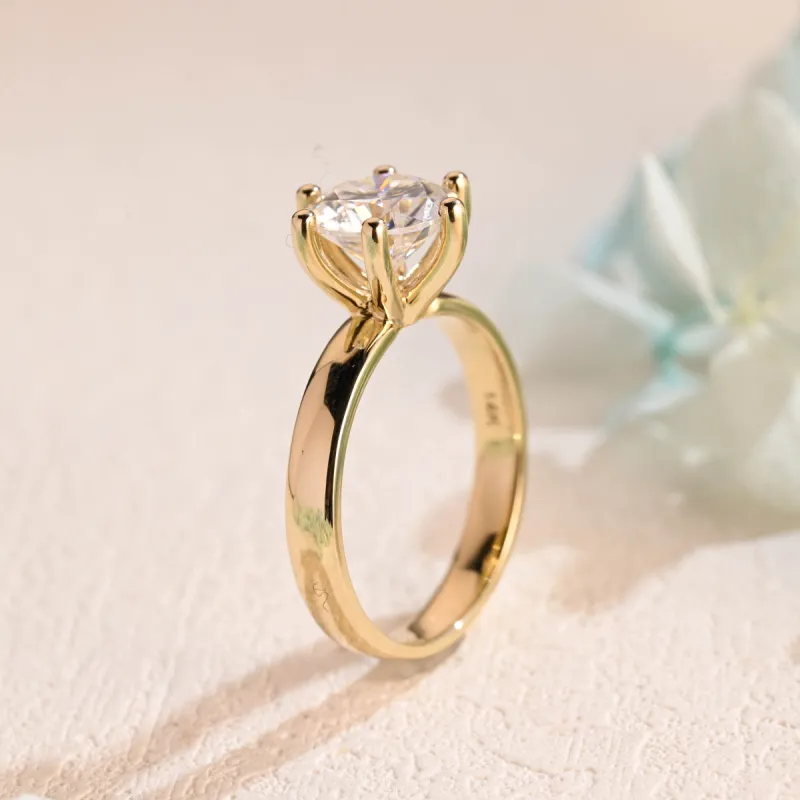 Solid Gold 3.5mm Width Round Cut Moissanite Engagement Ring, Solitaire Ring sold by Causyou