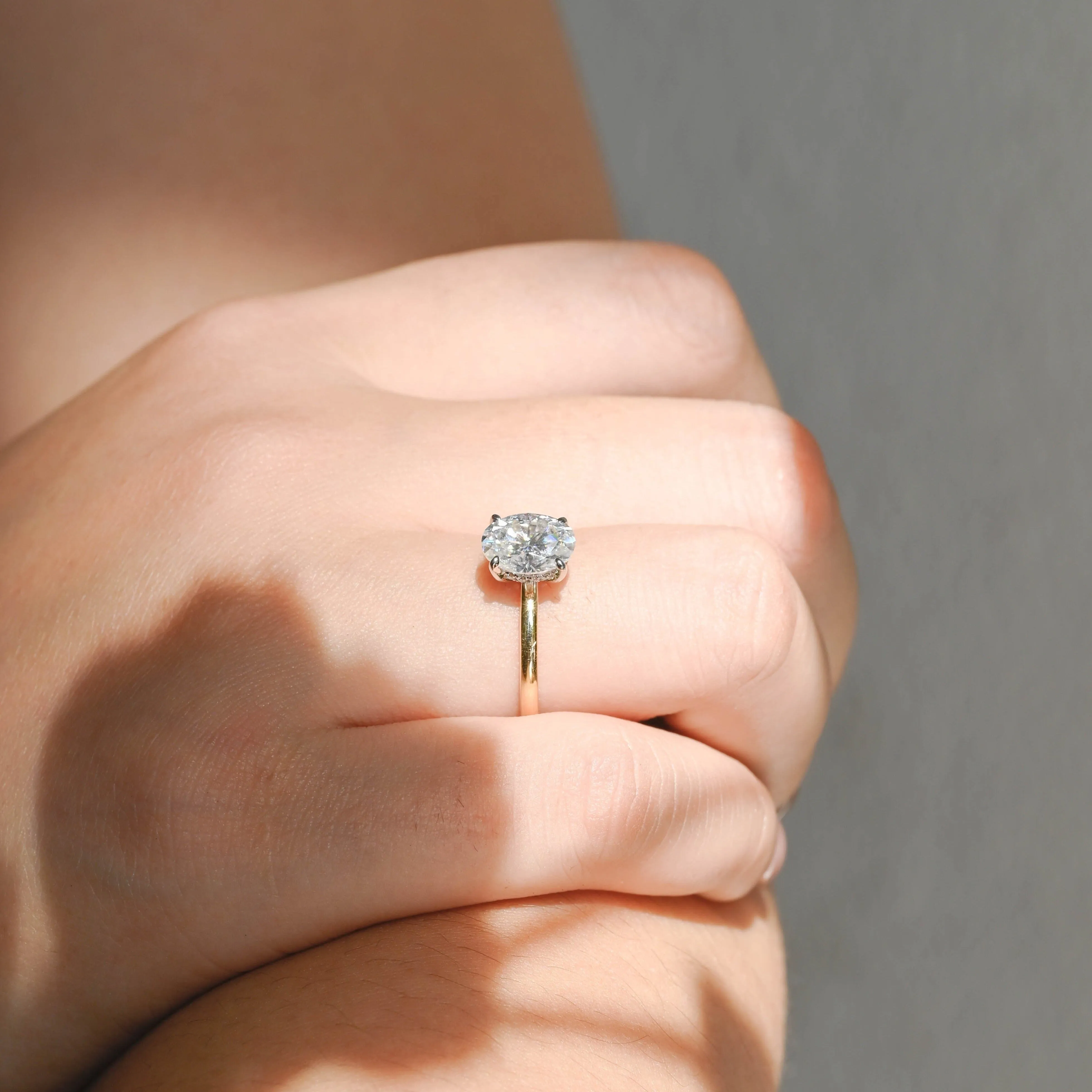 Solid Gold Two Tone Hidden Halo Oval Cut Moissanite Engagement Ring sold by Causyou product image thumbnail 2