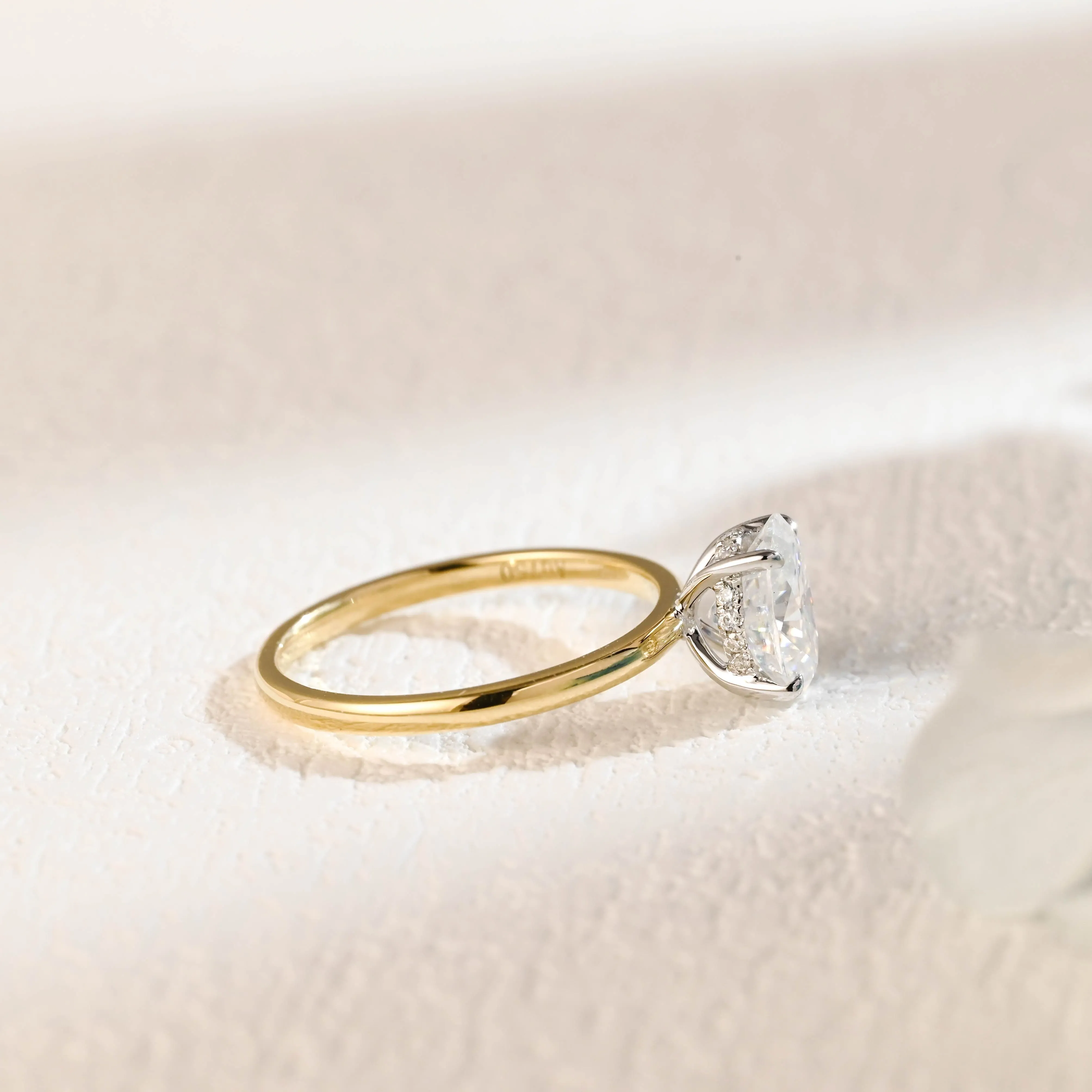 Solid Gold Two Tone Hidden Halo Oval Cut Moissanite Engagement Ring sold by Causyou product image thumbnail 4