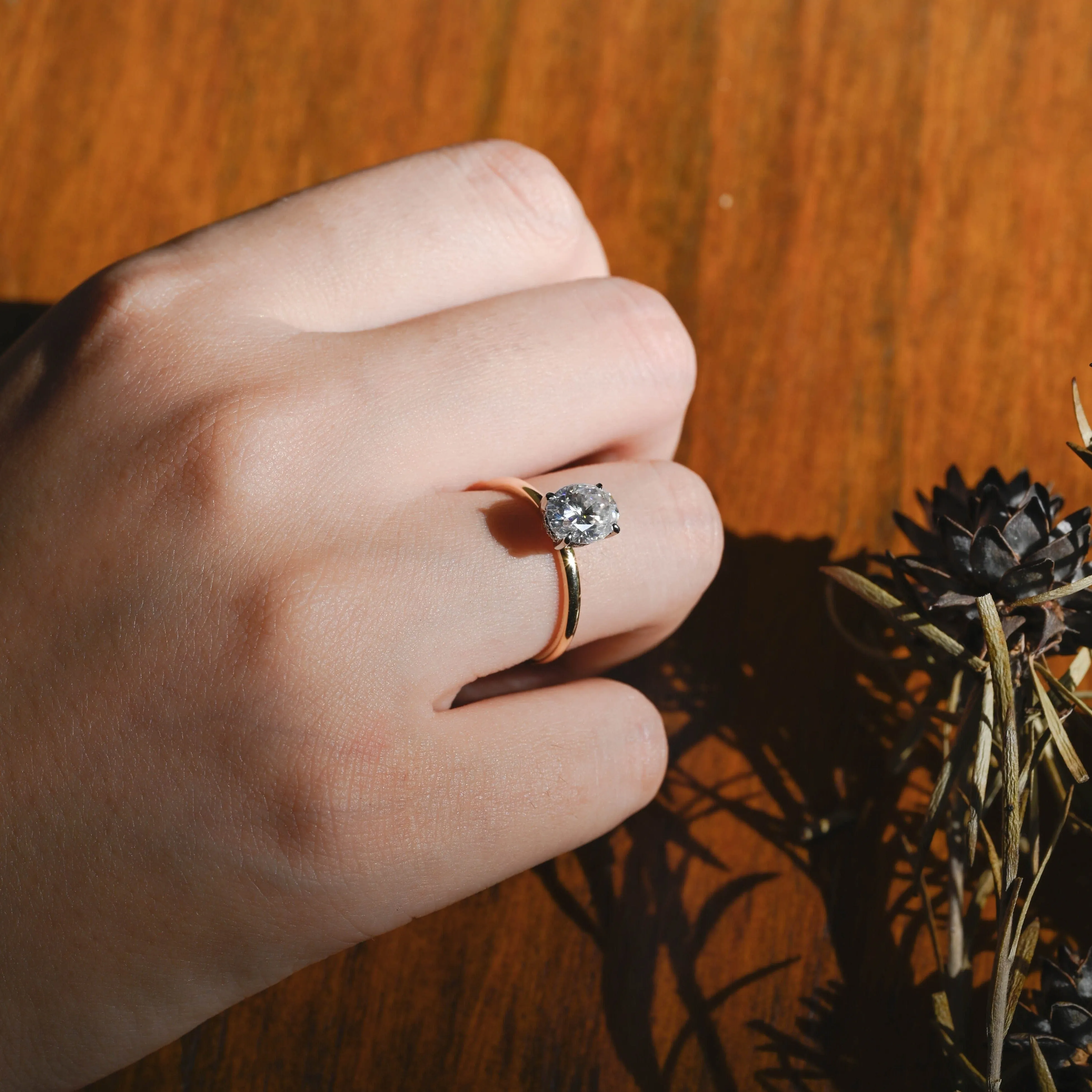 Solid Gold Two Tone Hidden Halo Oval Cut Moissanite Engagement Ring sold by Causyou product image thumbnail 3