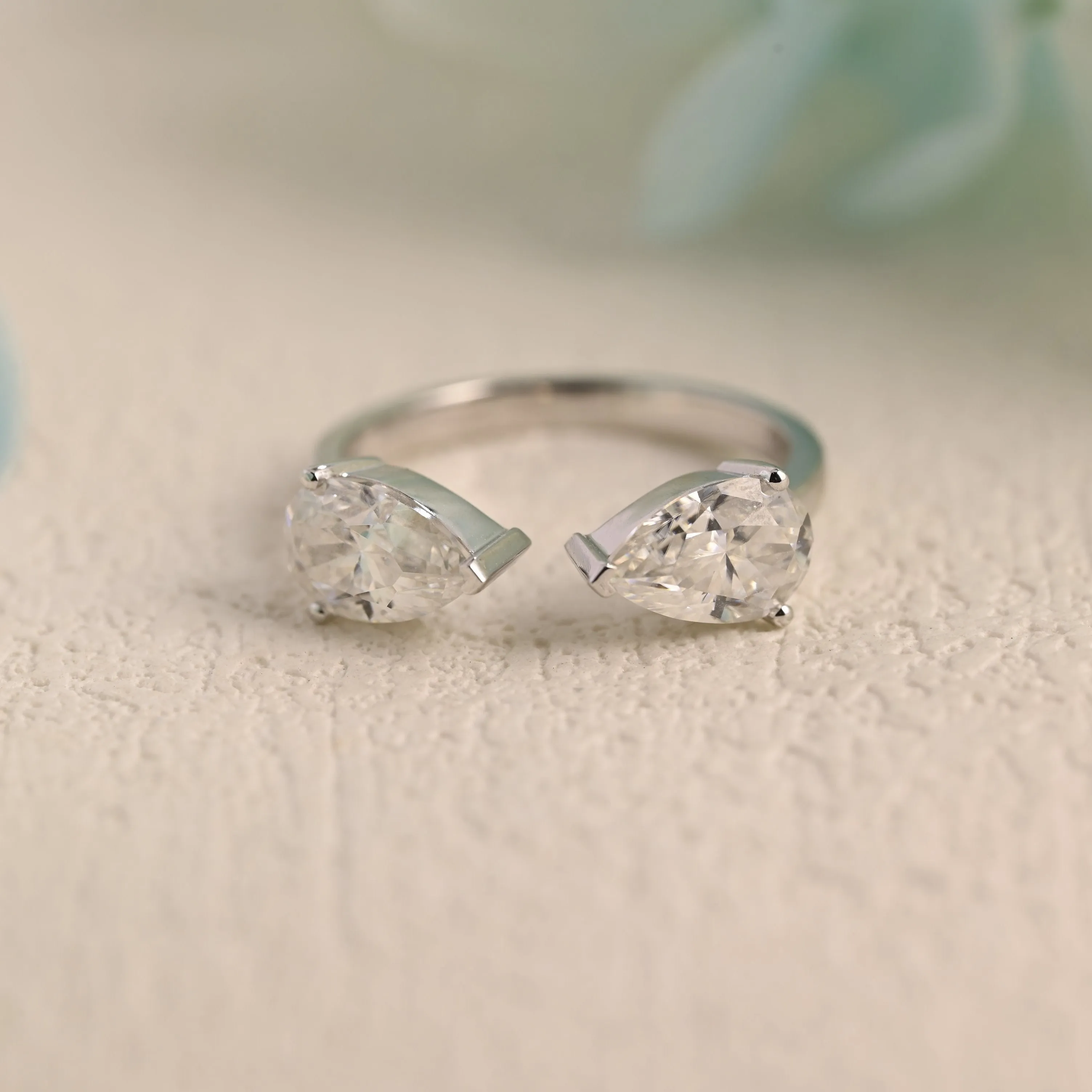 Solid Gold Toi et Moi Pear Cut Moissanite Ring, Two Stone Ring sold by Causyou