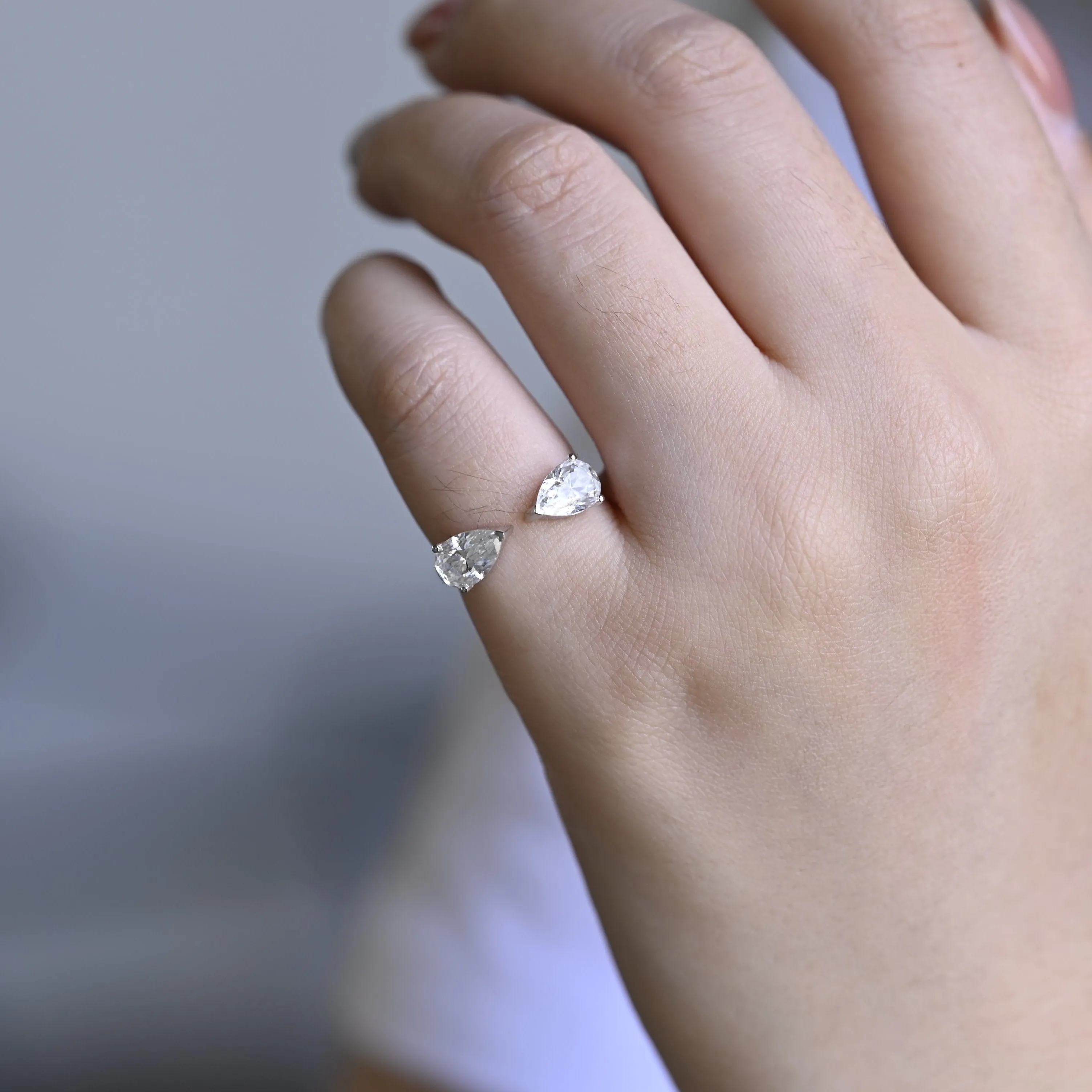 Solid Gold Toi et Moi Pear Cut Moissanite Ring, Two Stone Ring sold by Causyou product image thumbnail 4