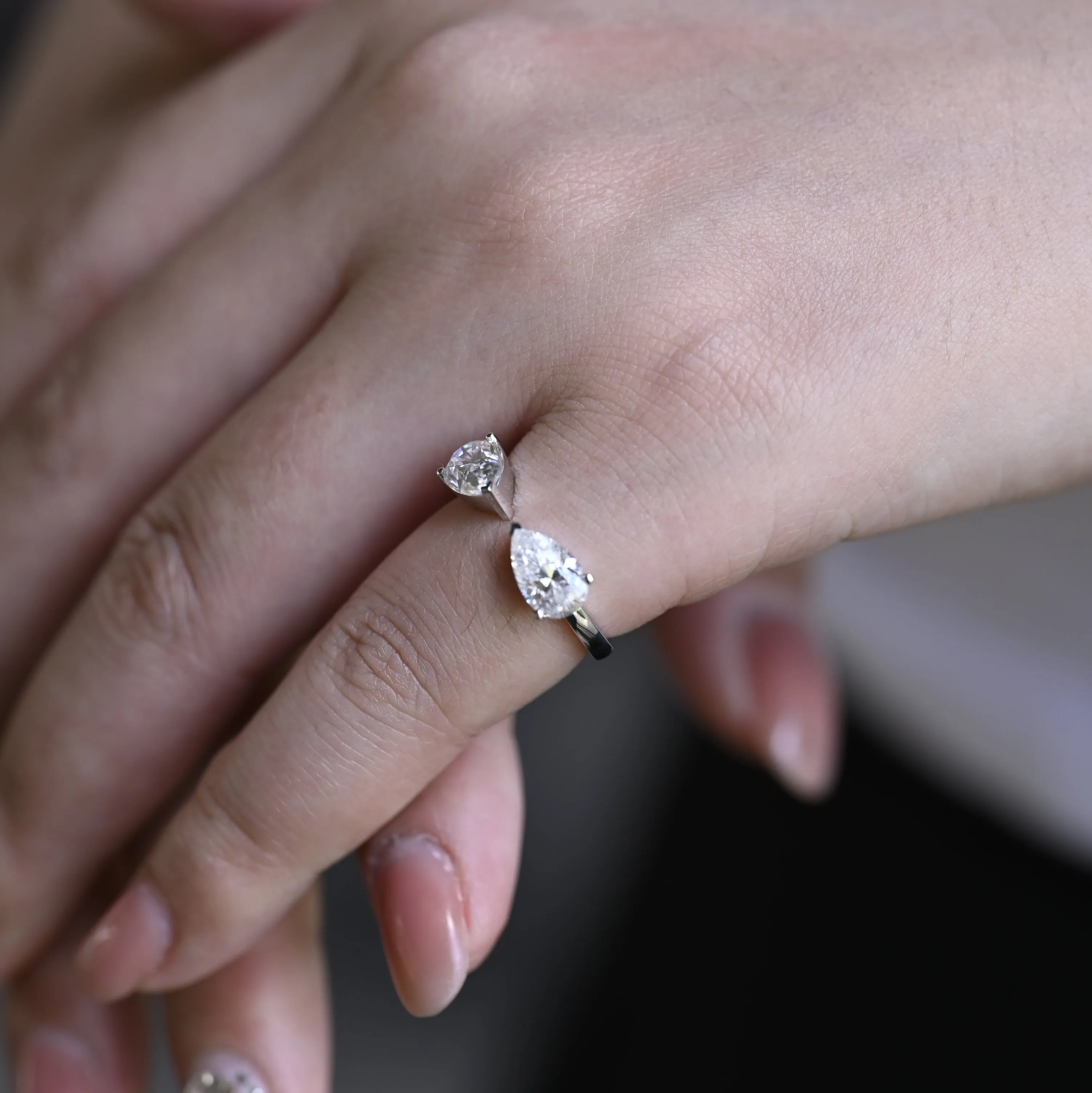 Solid Gold Toi et Moi Pear Cut Moissanite Ring, Two Stone Ring sold by Causyou product image thumbnail 2