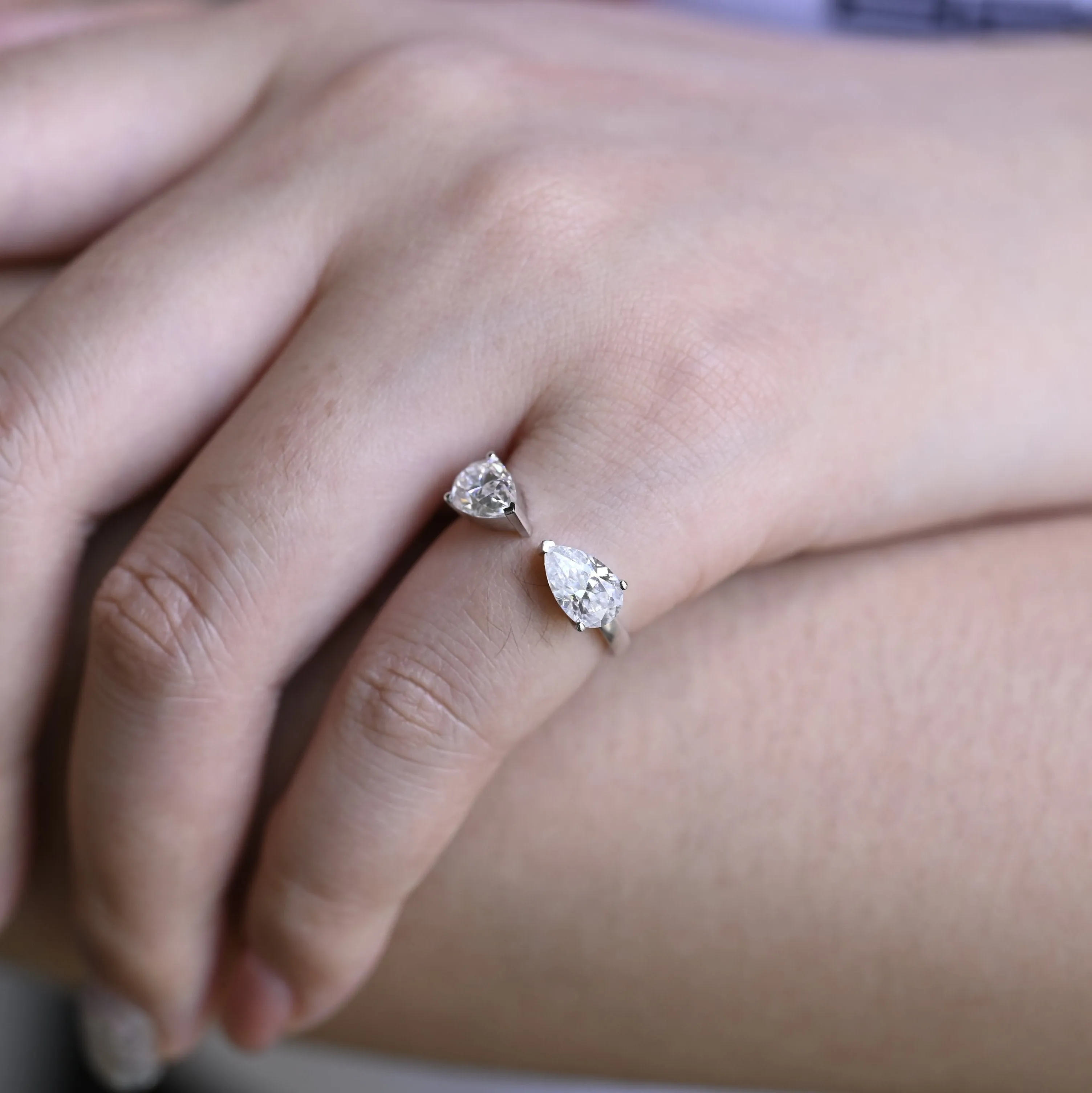 Solid Gold Toi et Moi Pear Cut Moissanite Ring, Two Stone Ring sold by Causyou product image thumbnail 3