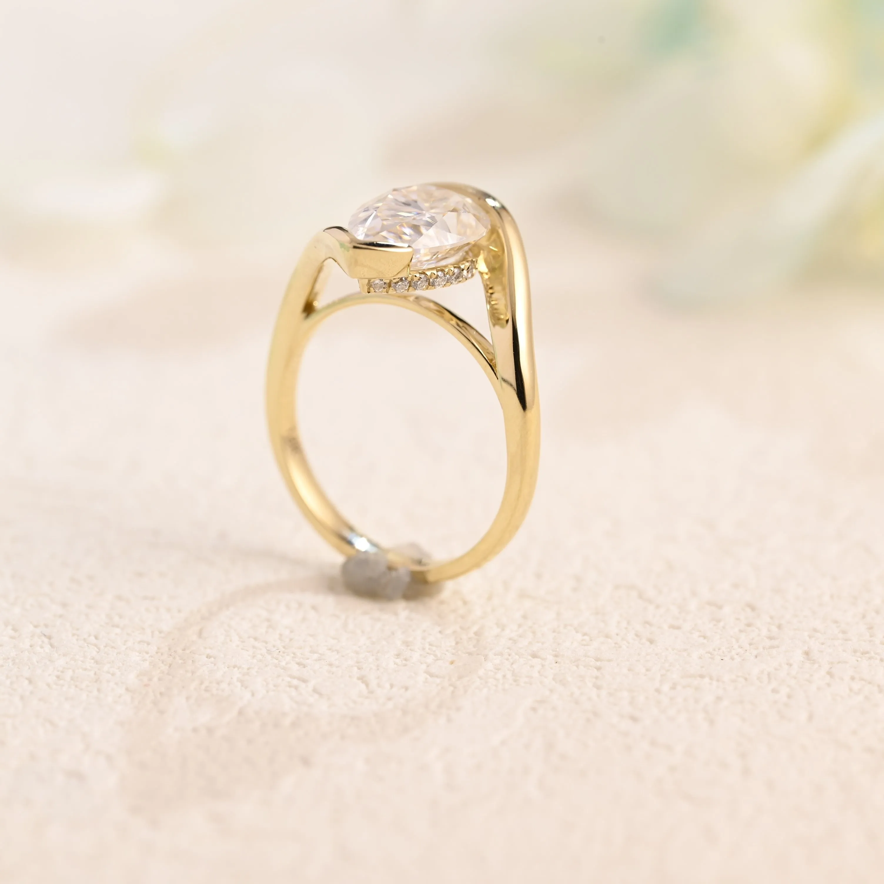 Solid Gold Pear Cut Moissanite Engagement Ring Hidden Halo sold by Causyou product image thumbnail 5