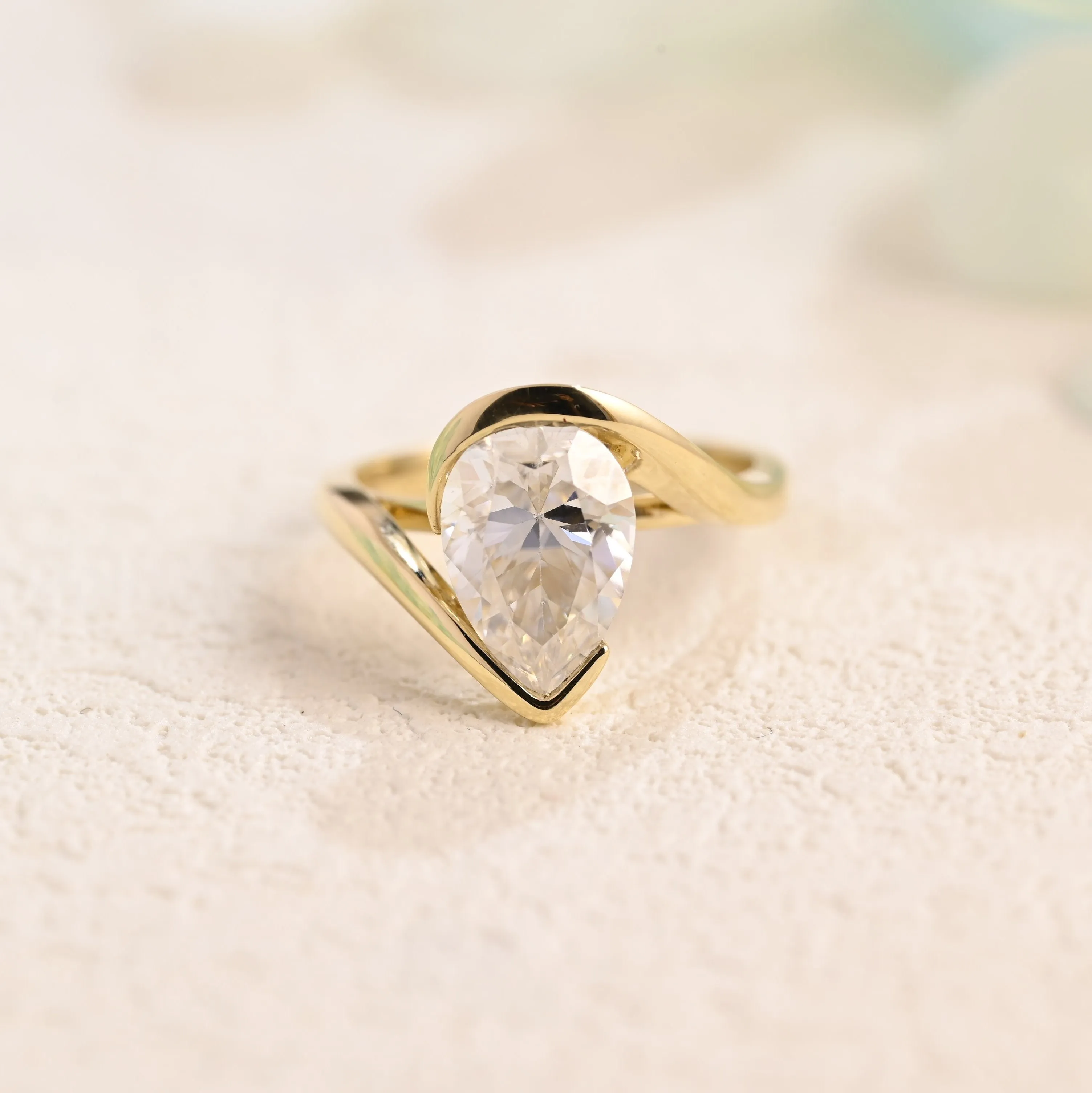 Solid Gold Pear Cut Moissanite Engagement Ring Hidden Halo sold by Causyou