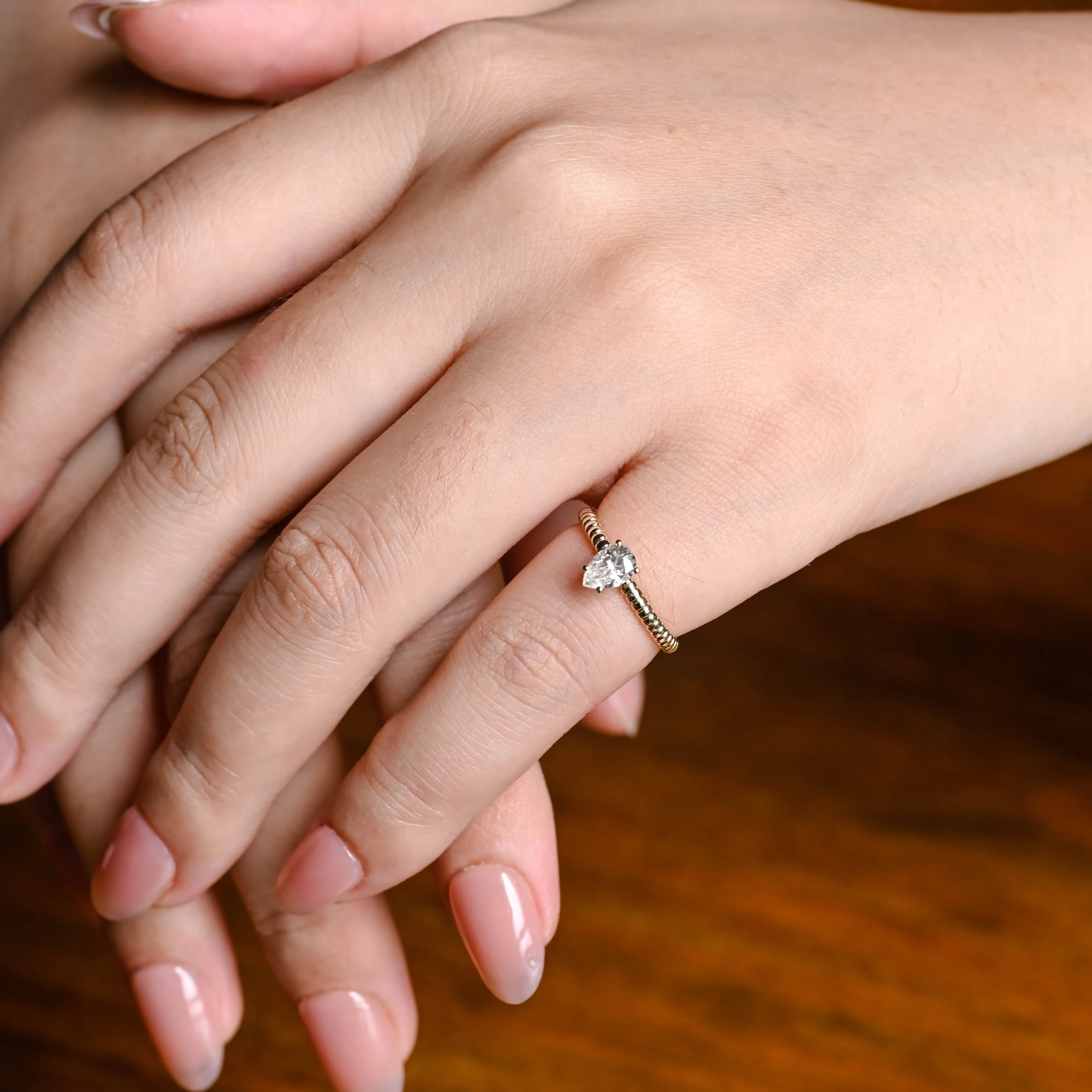 Solid Gold Pear Cut Moissanite Engagement Ring, Solitaire Ring sold by Causyou product image thumbnail 2