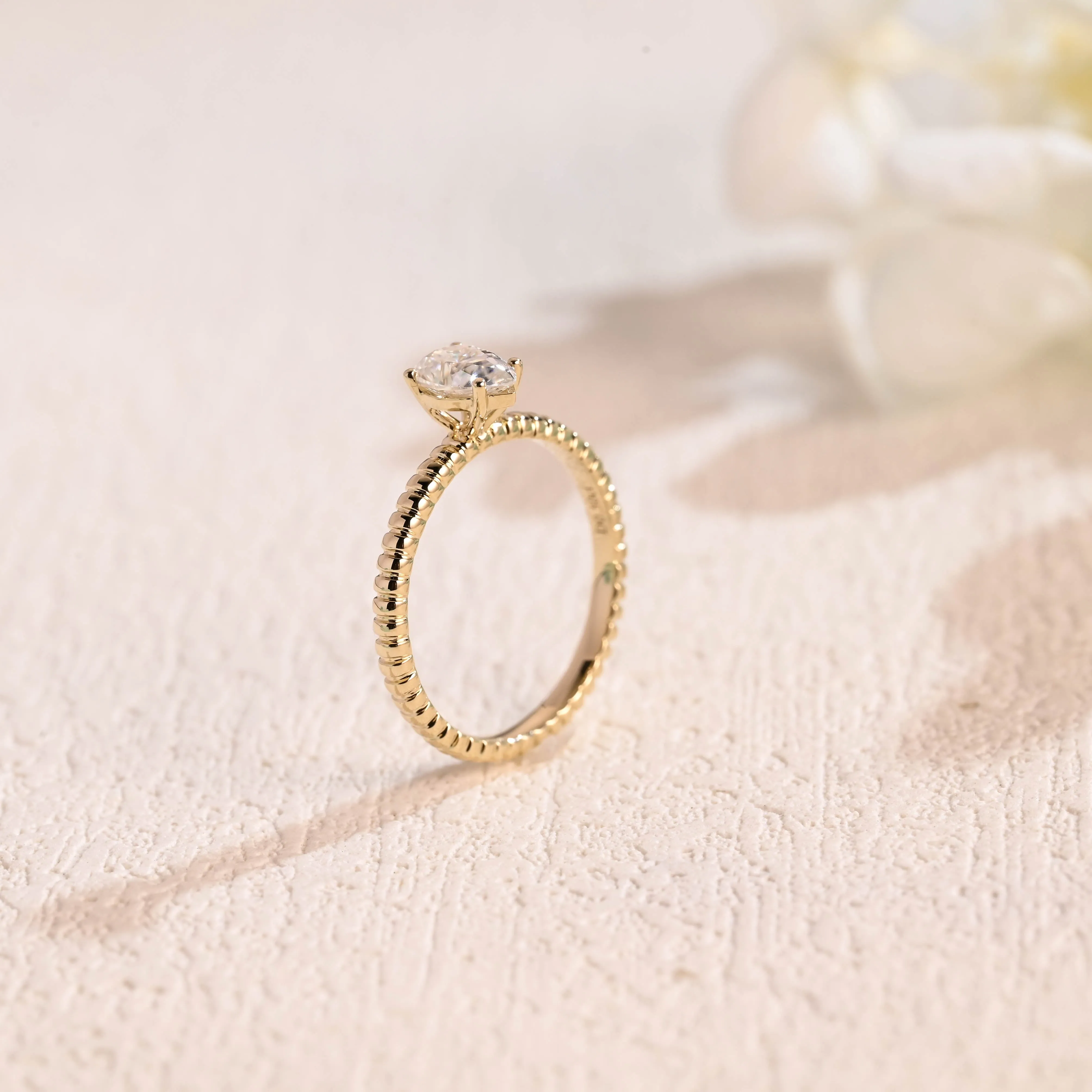 Solid Gold Pear Cut Moissanite Engagement Ring, Solitaire Ring sold by Causyou product image thumbnail 4