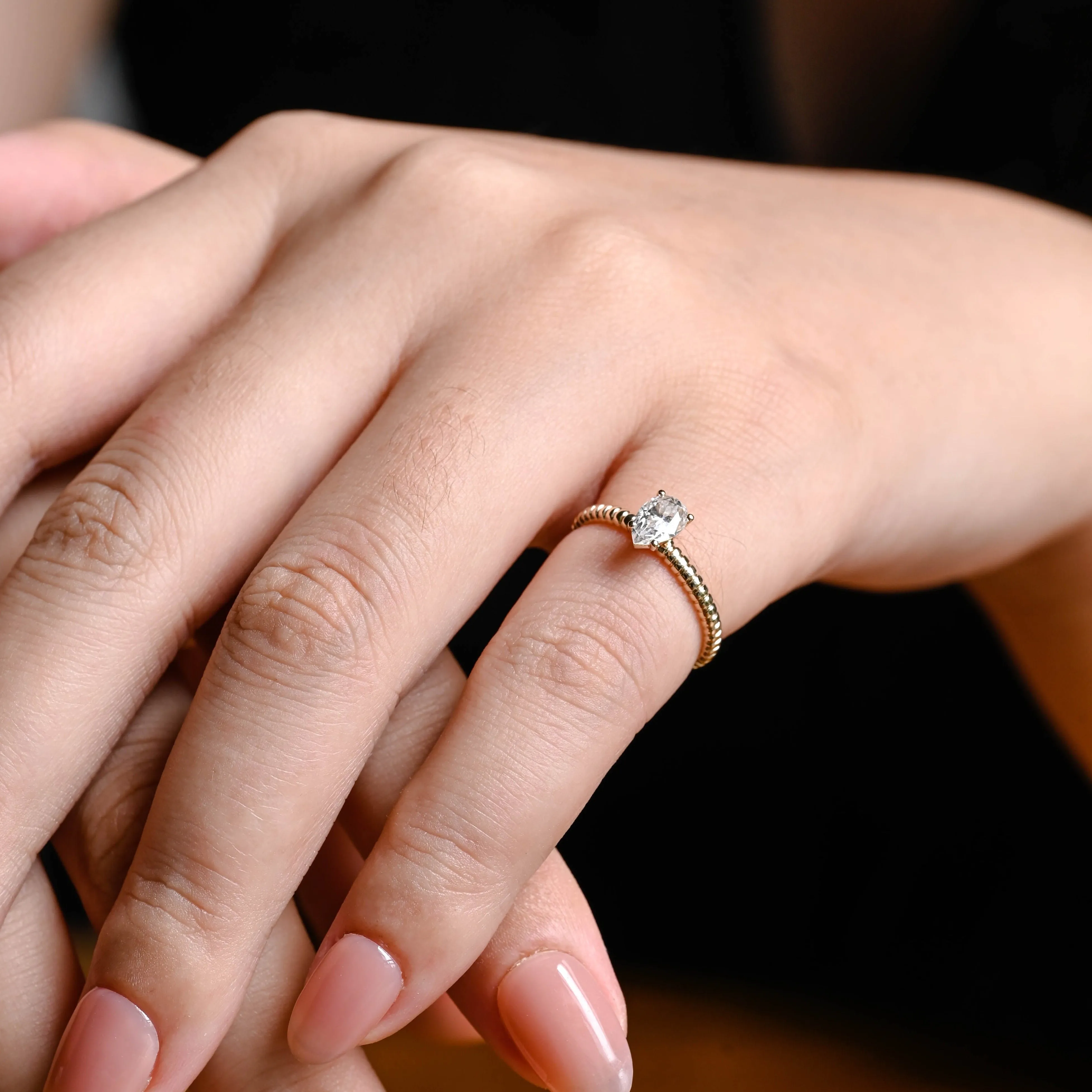 Solid Gold Pear Cut Moissanite Engagement Ring, Solitaire Ring sold by Causyou product image thumbnail 3