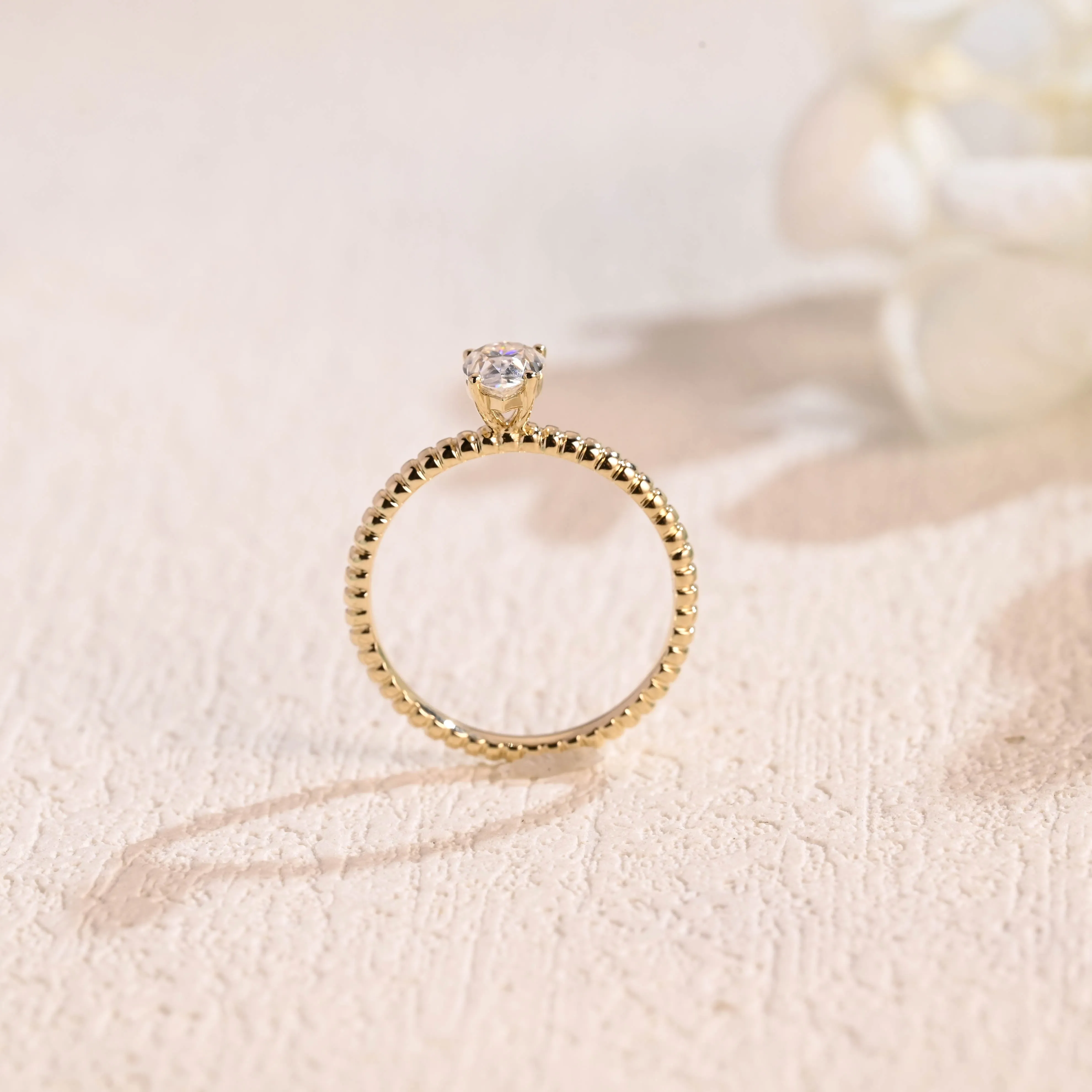 Solid Gold Pear Cut Moissanite Engagement Ring, Solitaire Ring sold by Causyou product image thumbnail 5