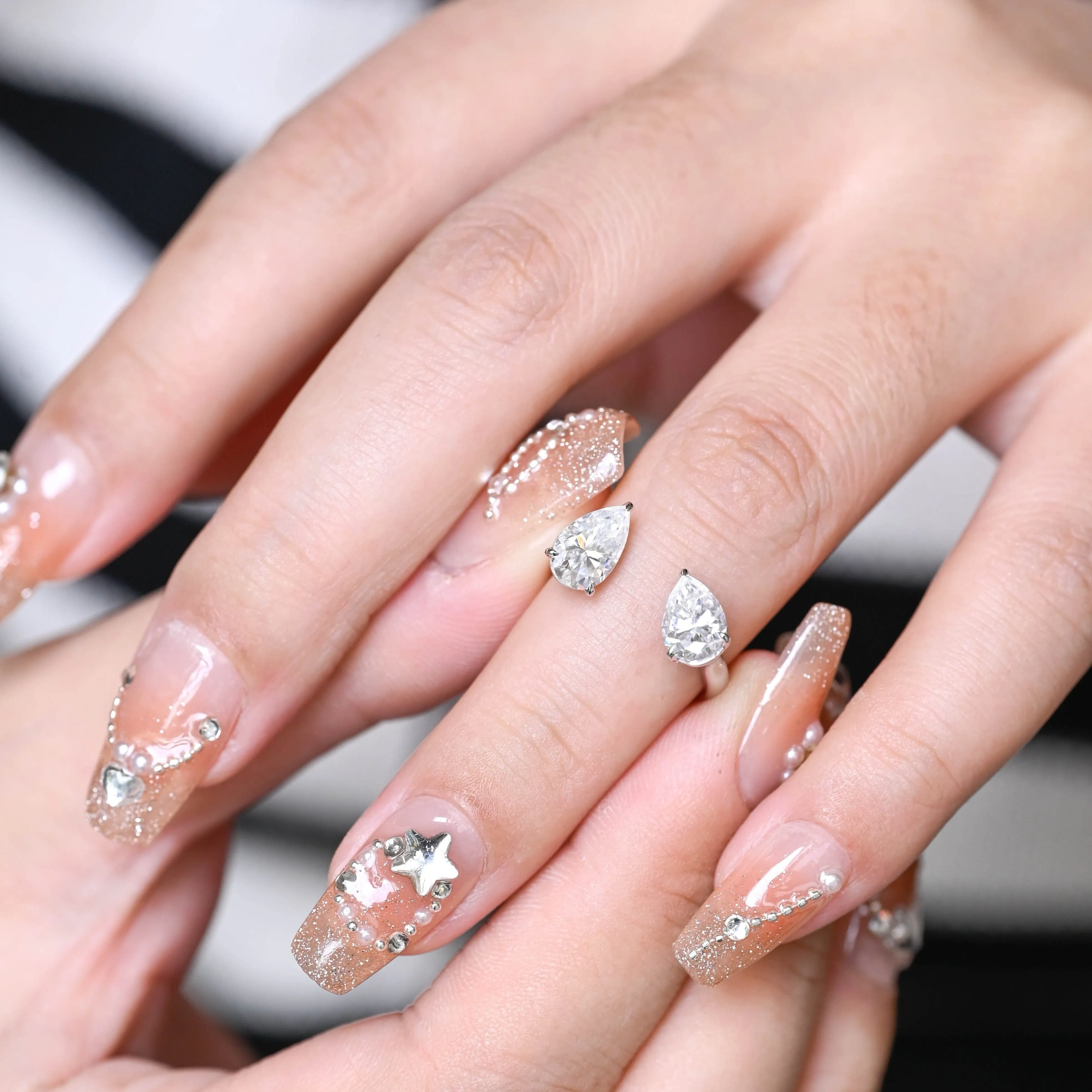 Solid Gold Toi et Moi Pear Cut Moissanite Ring, Two Stone Ring sold by Causyou product image thumbnail 2