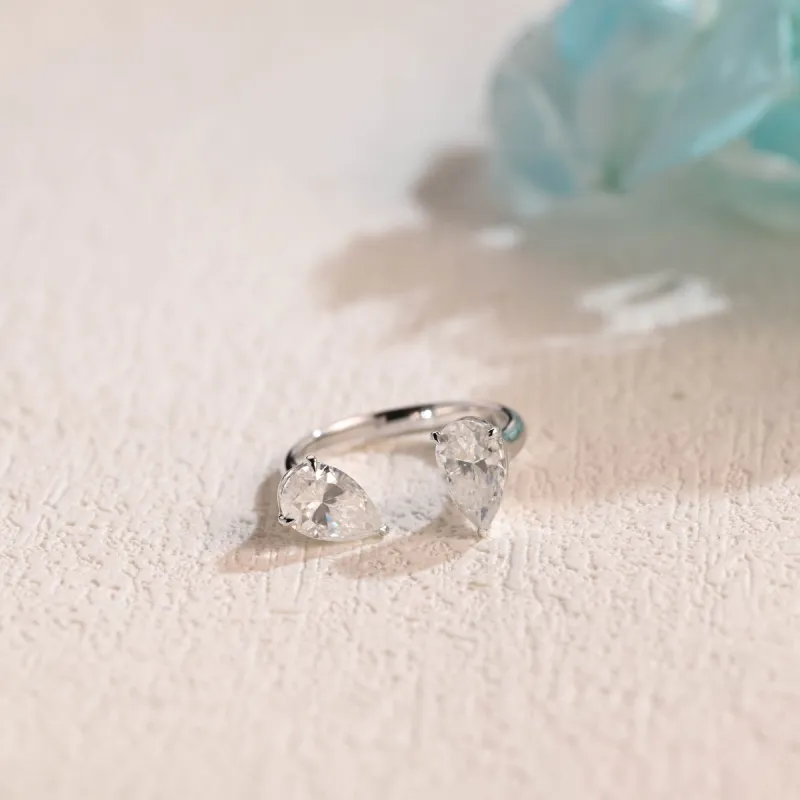 Solid Gold Toi et Moi Pear Cut Moissanite Ring, Two Stone Ring sold by Causyou