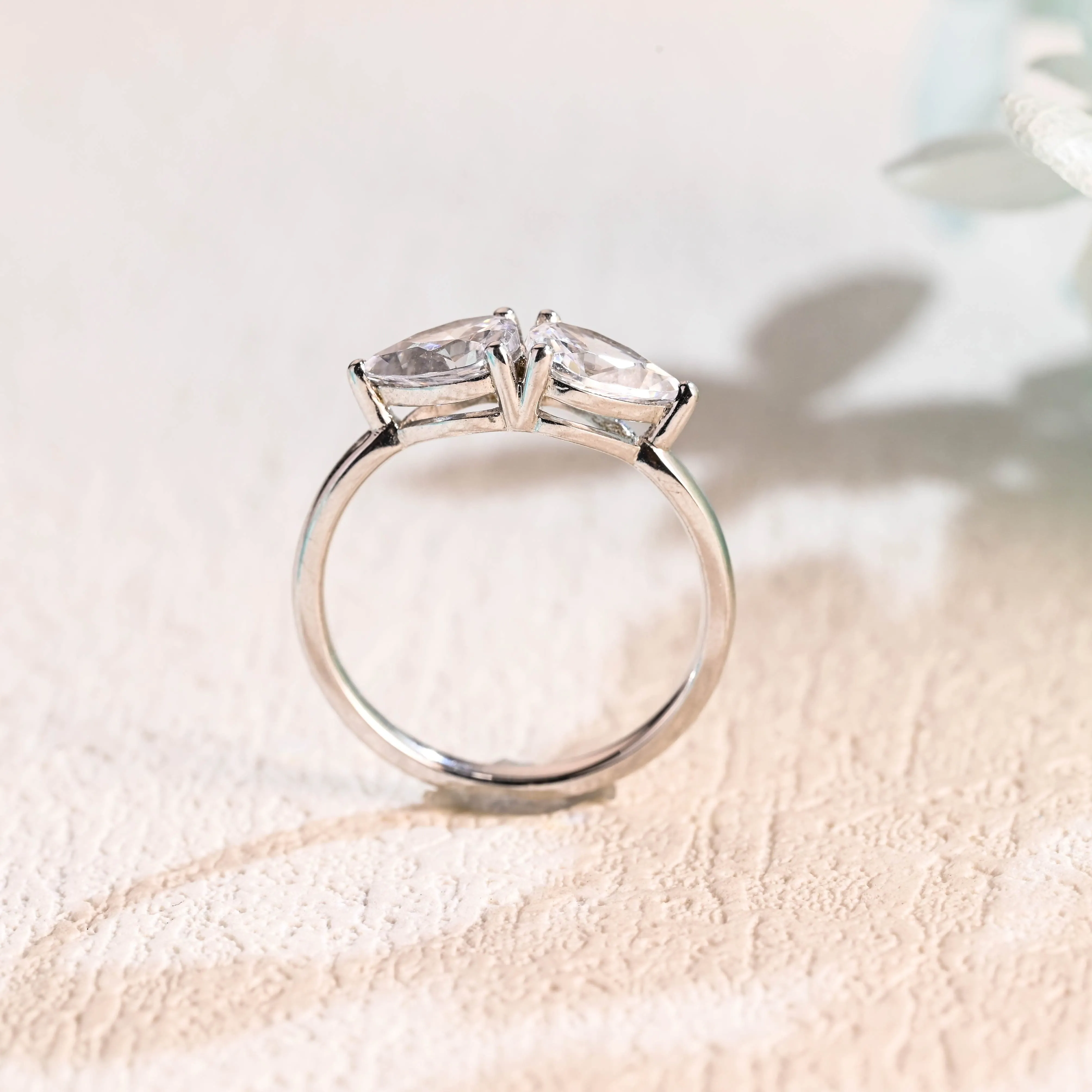 Solid Gold Toi et Moi Pear Cut Moissanite Ring, Two Stone Ring sold by Causyou product image thumbnail 5