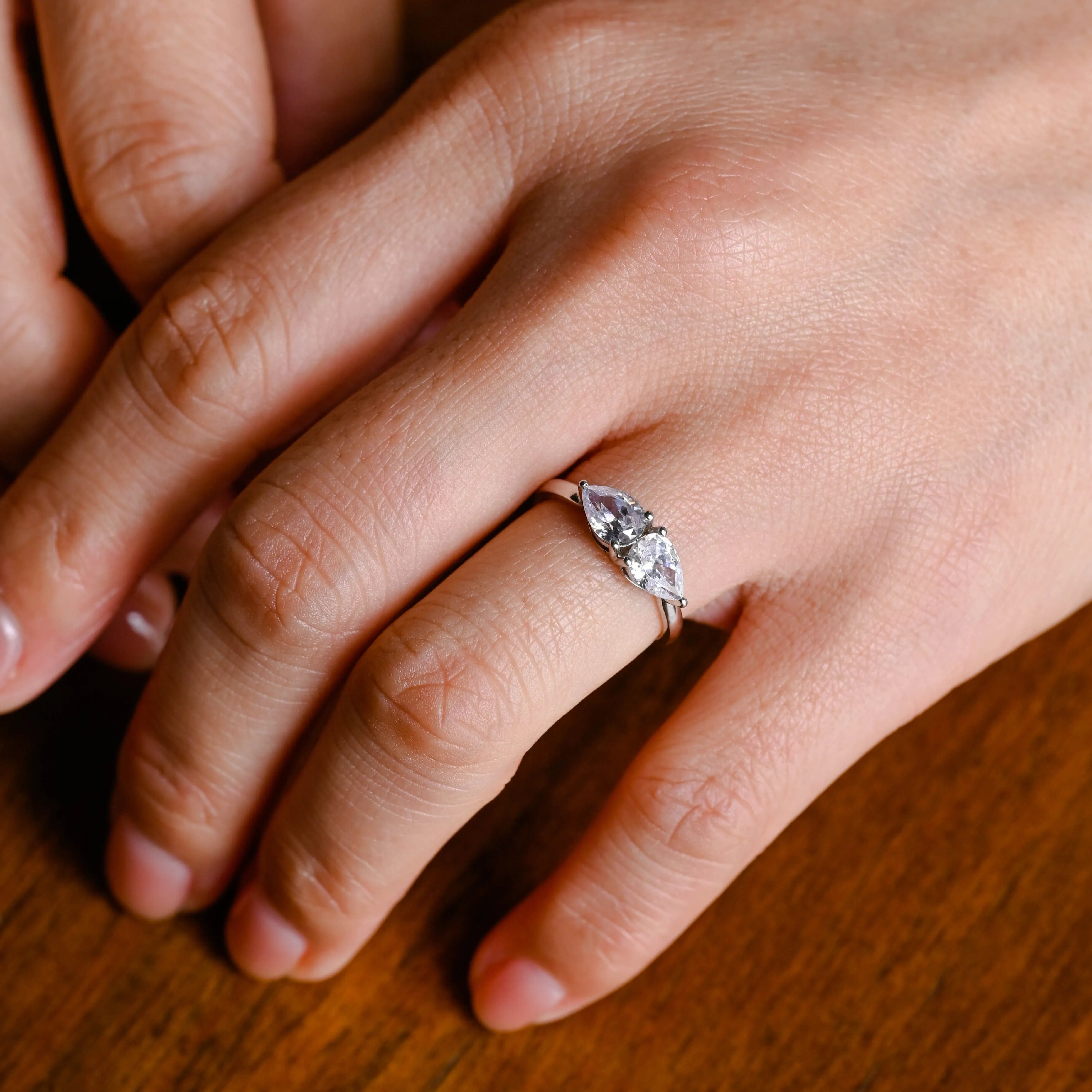 Solid Gold Toi et Moi Pear Cut Moissanite Ring, Two Stone Ring sold by Causyou product image thumbnail 2