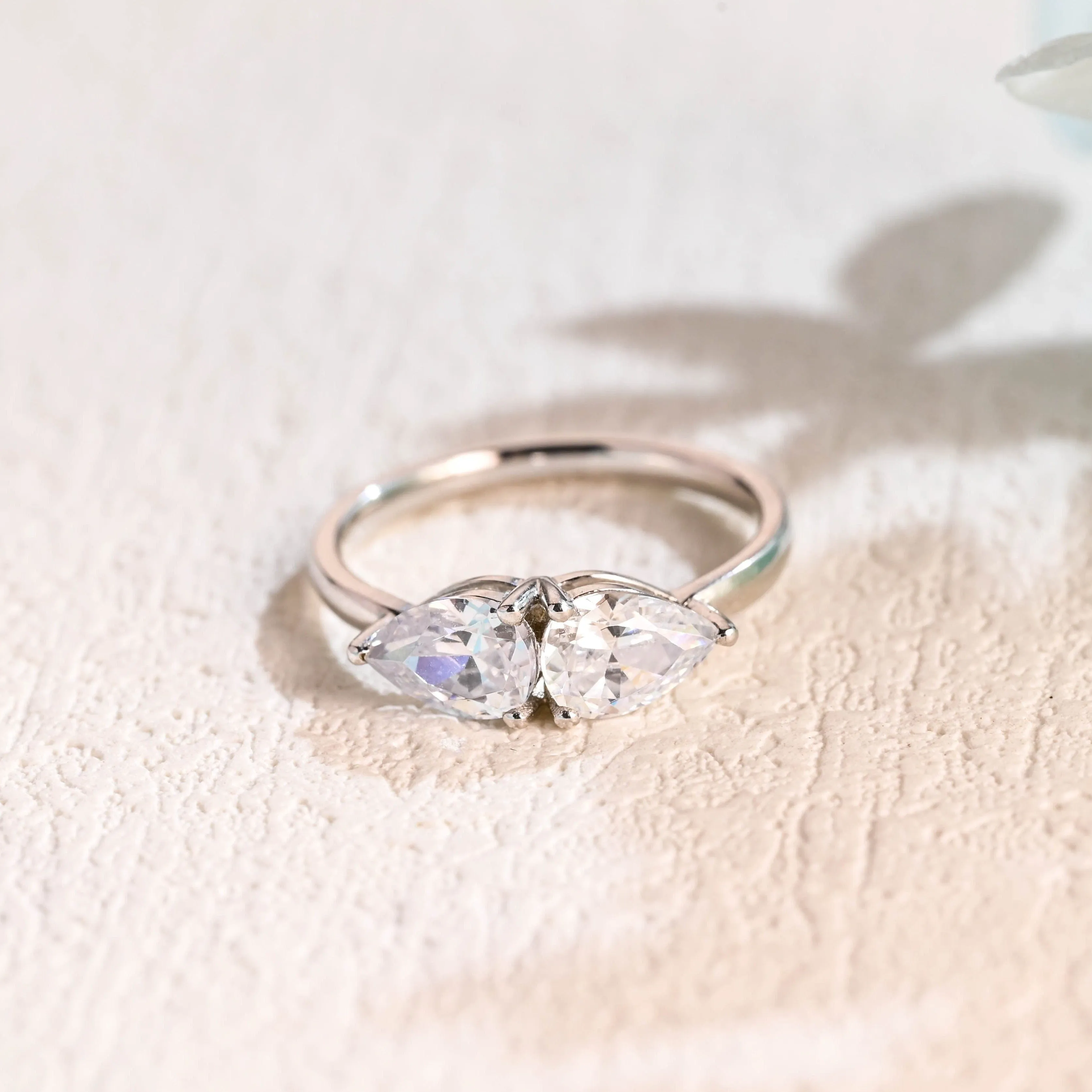 Solid Gold Toi et Moi Pear Cut Moissanite Ring, Two Stone Ring sold by Causyou