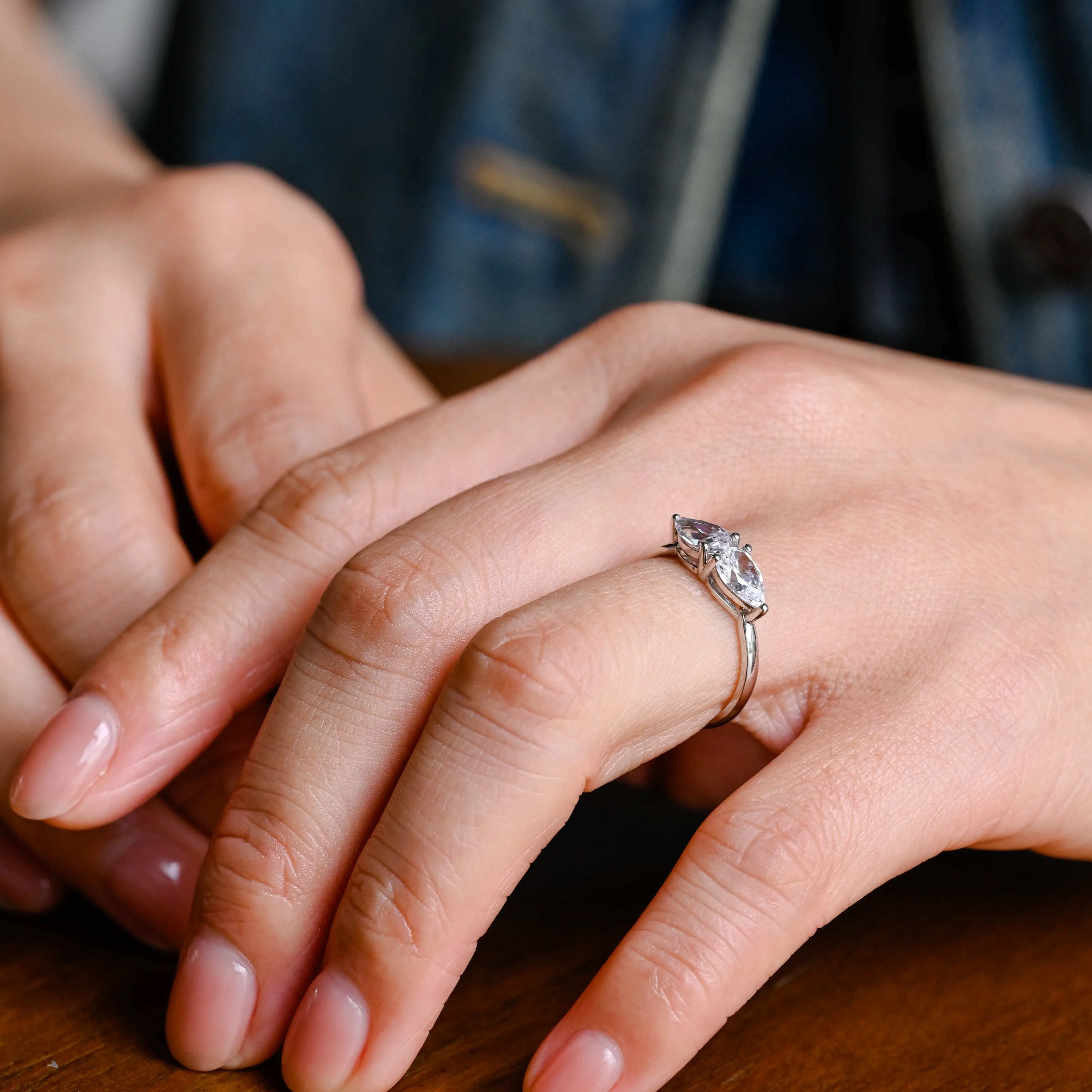 Solid Gold Toi et Moi Pear Cut Moissanite Ring, Two Stone Ring sold by Causyou product image thumbnail 3