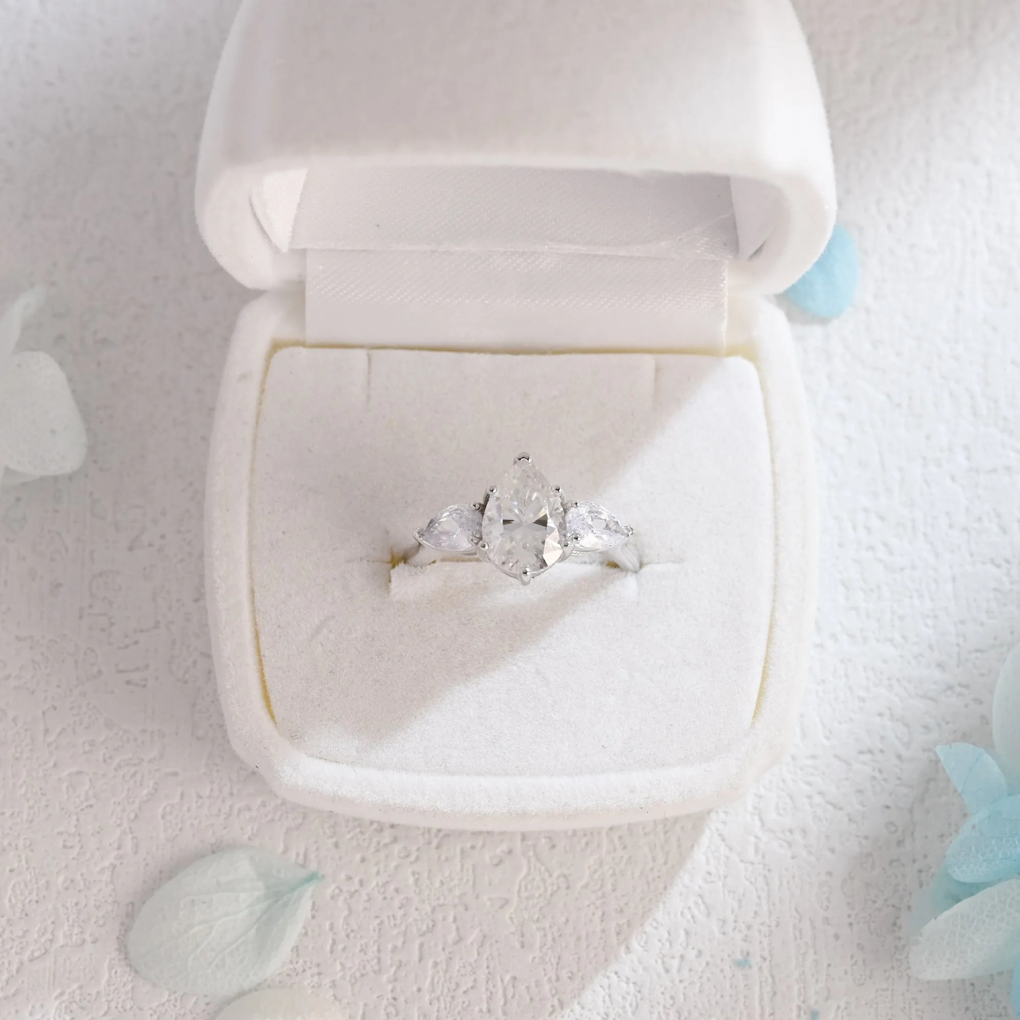 Solid Gold Pear Cut Moissanite Engagement Ring, Three Stone Ring sold by Causyou product image thumbnail 5