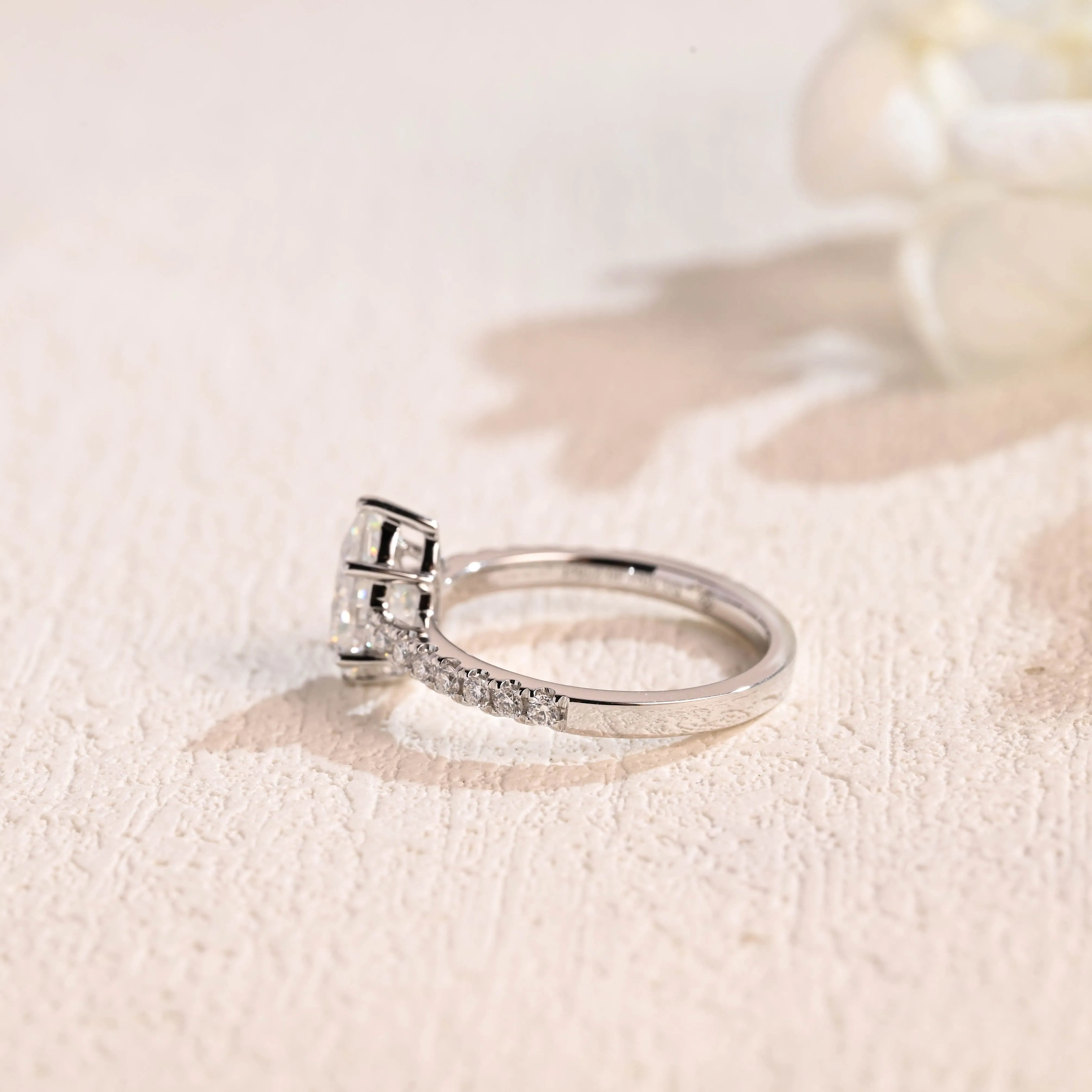 Solid Gold Pear Cut Moissanite Engagement Ring, Pave Ring sold by Causyou product image thumbnail 5