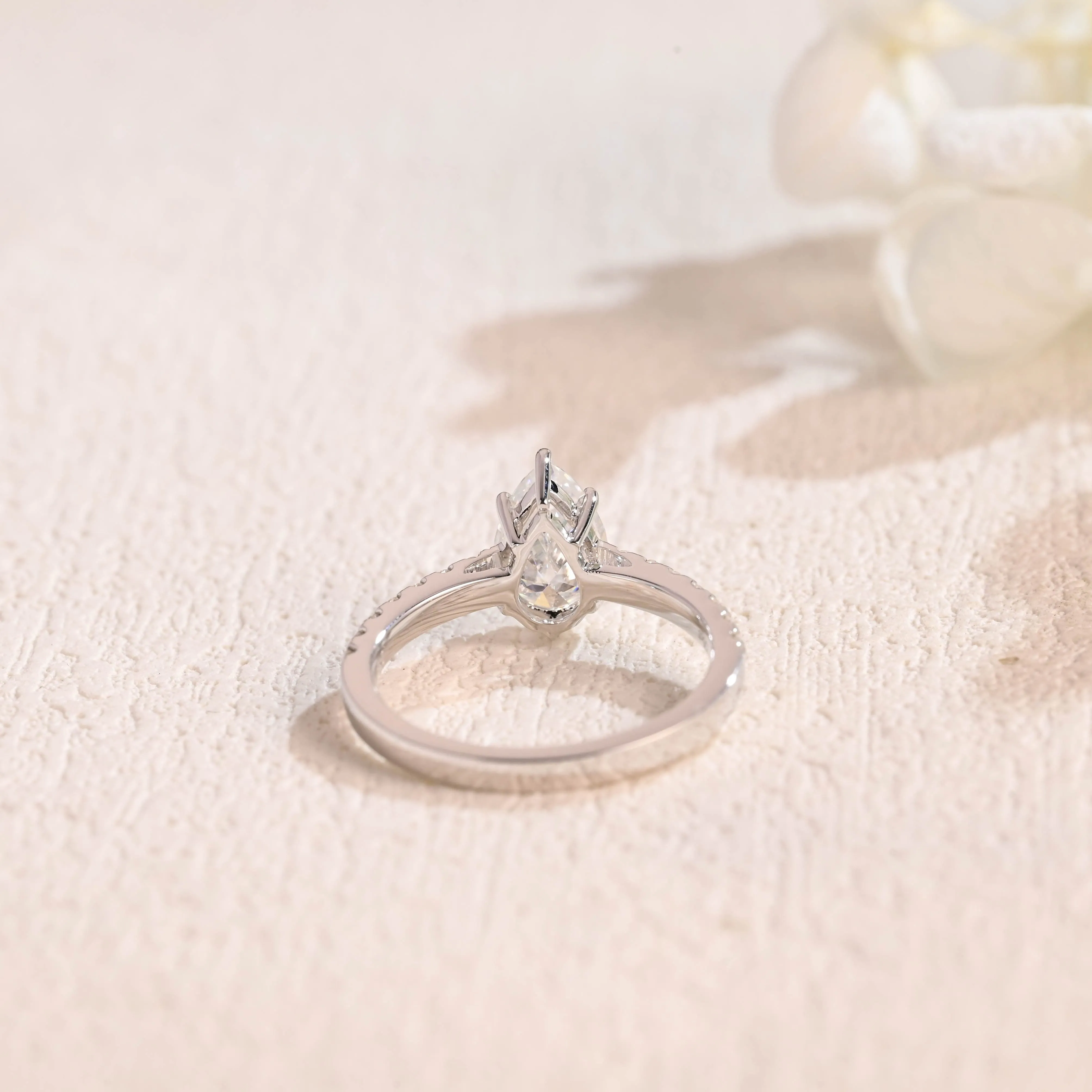 Solid Gold Pear Cut Moissanite Engagement Ring, Pave Ring sold by Causyou product image thumbnail 4