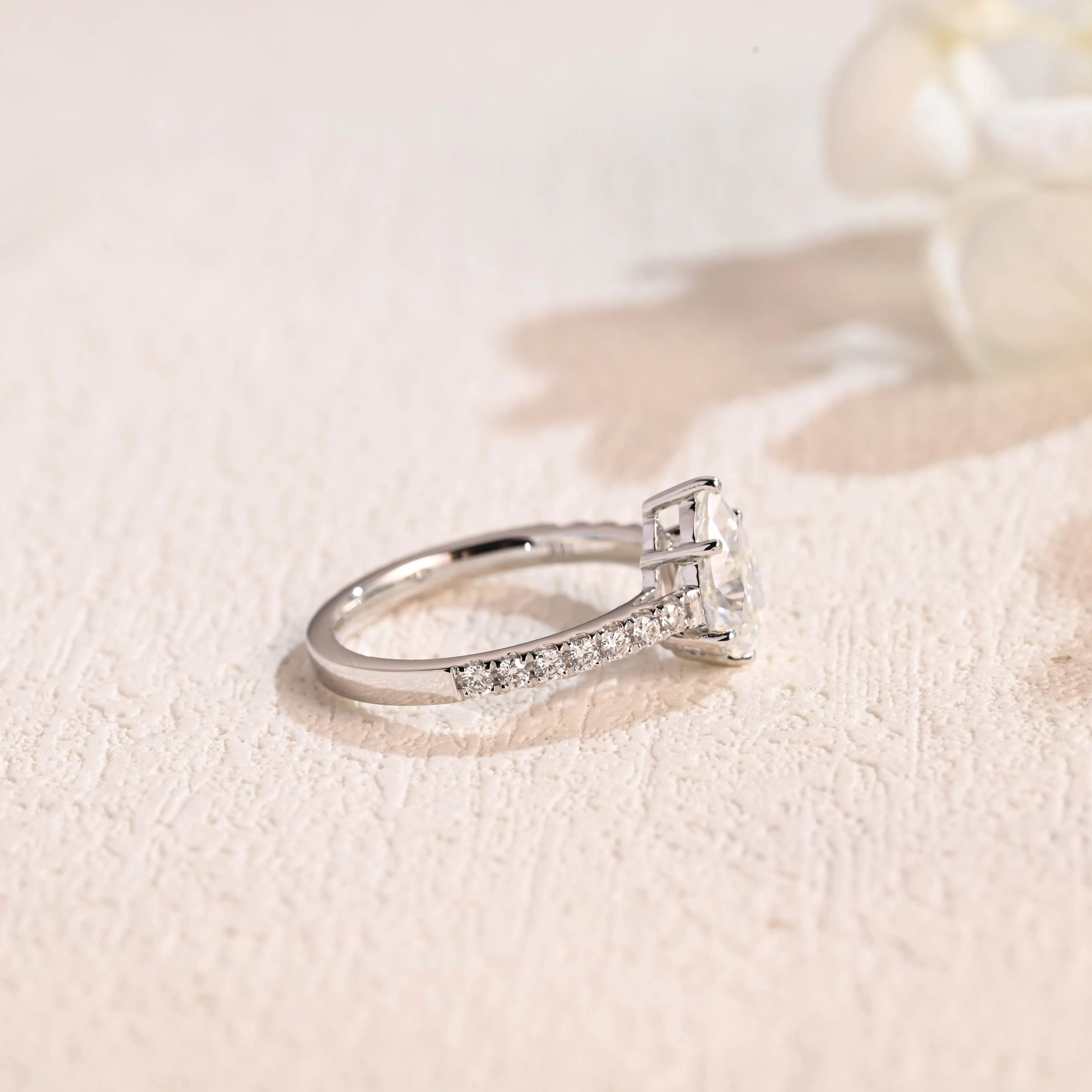 Solid Gold Pear Cut Moissanite Engagement Ring, Pave Ring sold by Causyou product image thumbnail 3