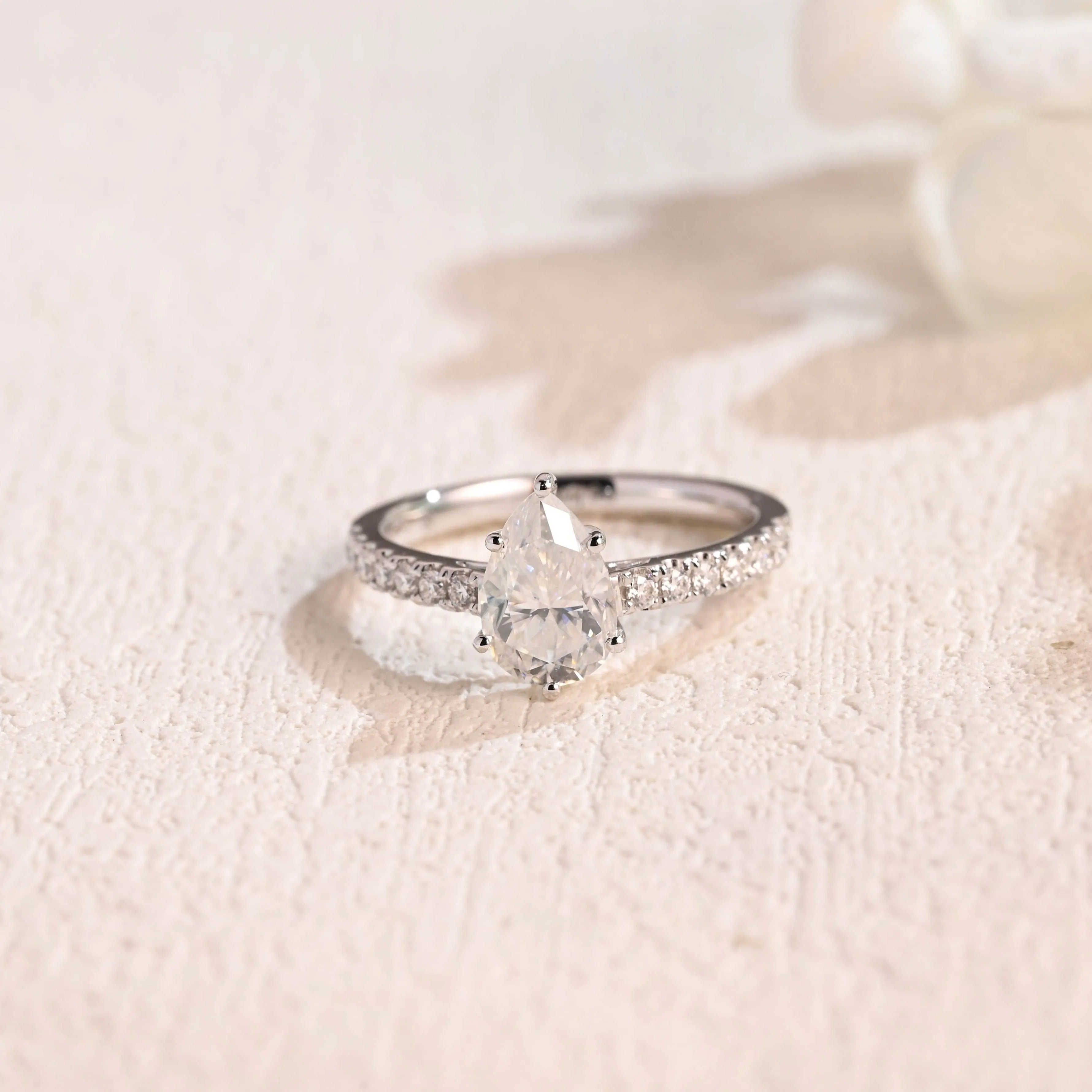 Solid Gold Pear Cut Moissanite Engagement Ring, Pave Ring sold by Causyou