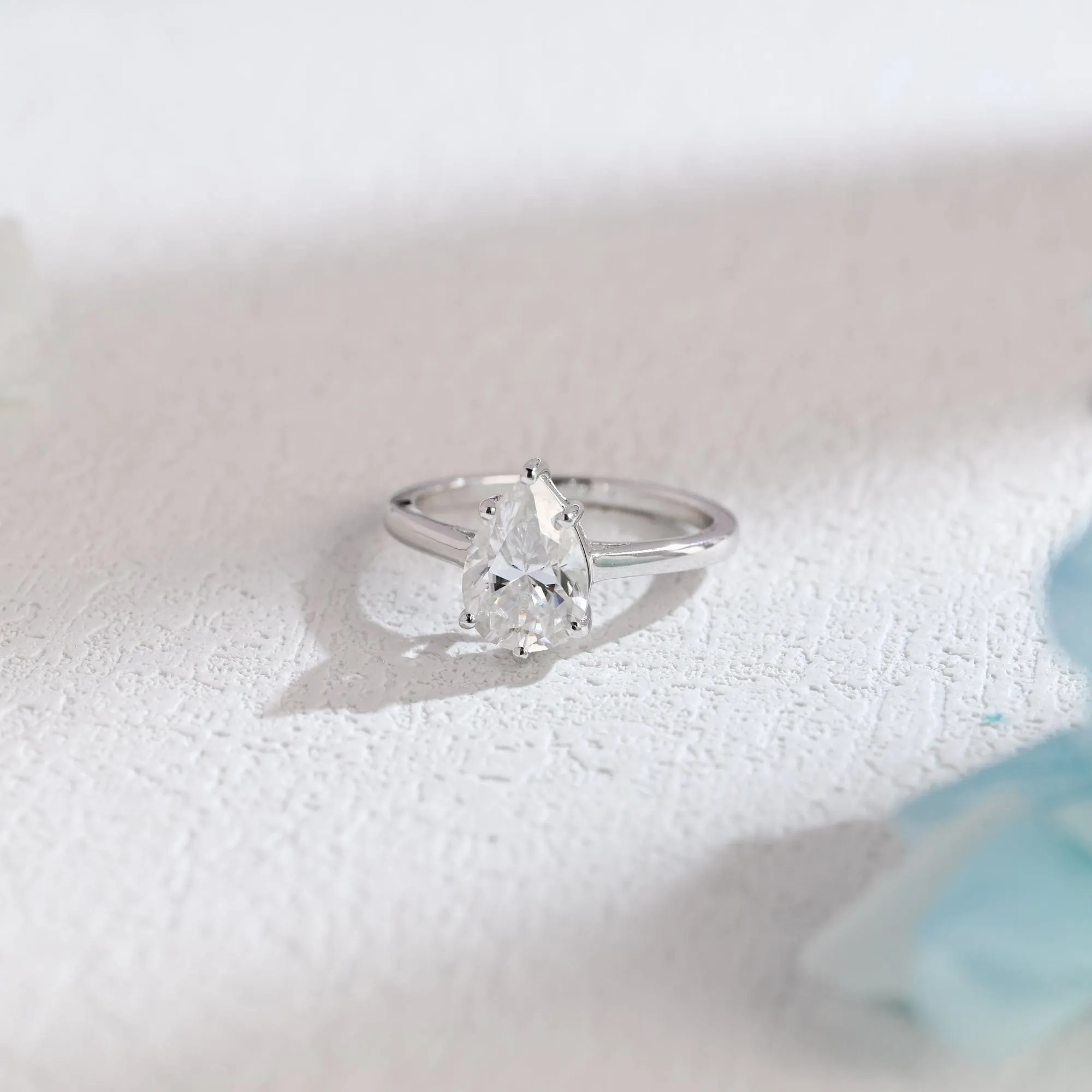 Solid Gold Pear Cut Moissanite Engagement Ring, Solitaire Ring sold by Causyou