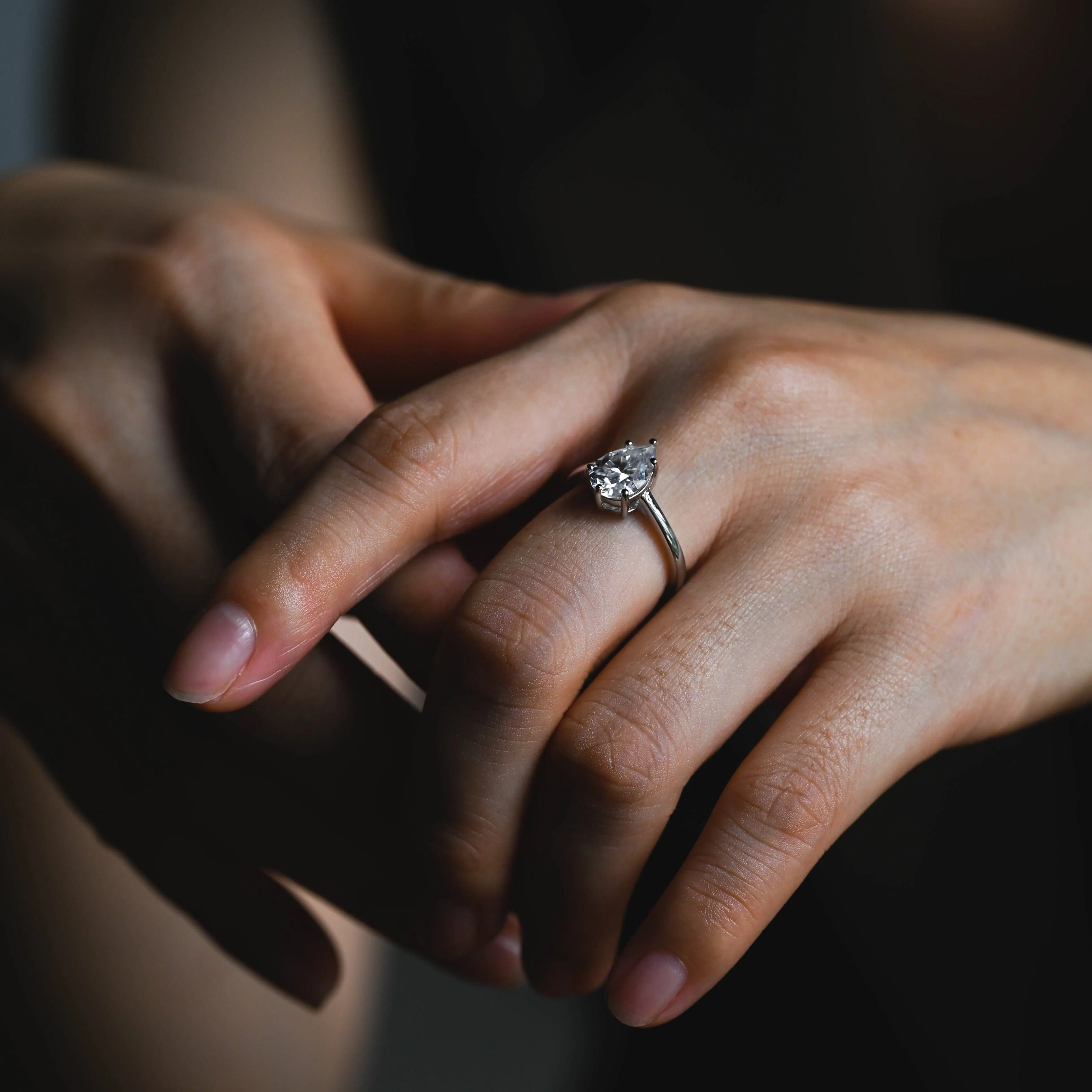 Solid Gold Pear Cut Moissanite Engagement Ring, Solitaire Ring sold by Causyou product image thumbnail 3