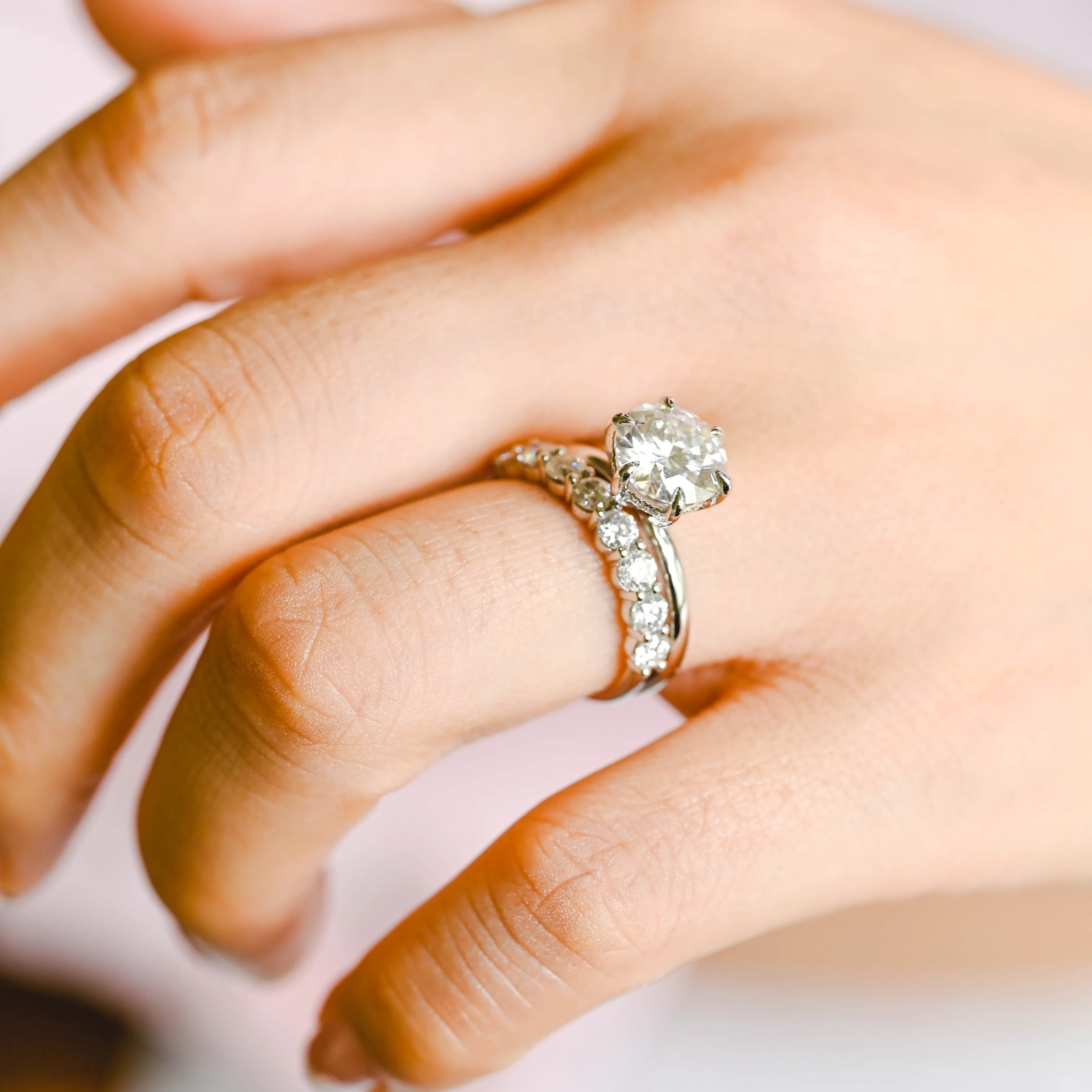 Solid Gold Round Cut Moissanite Engagement Ring Set Hidden Halo, Bridal Set sold by Causyou product image thumbnail 4