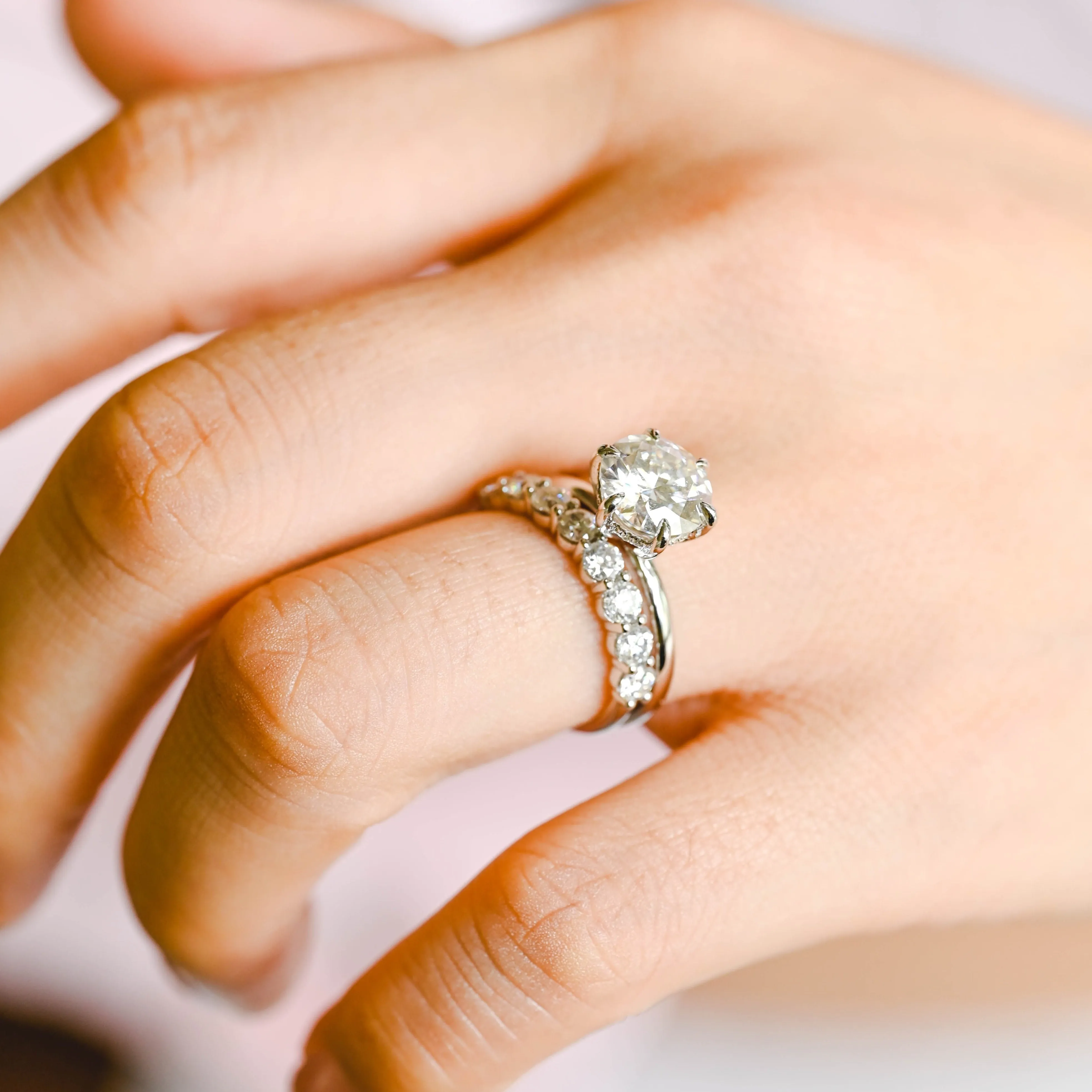 Solid Gold Round Cut Moissanite Engagement Ring Set Hidden Halo, Bridal Set sold by Causyou product image thumbnail 2