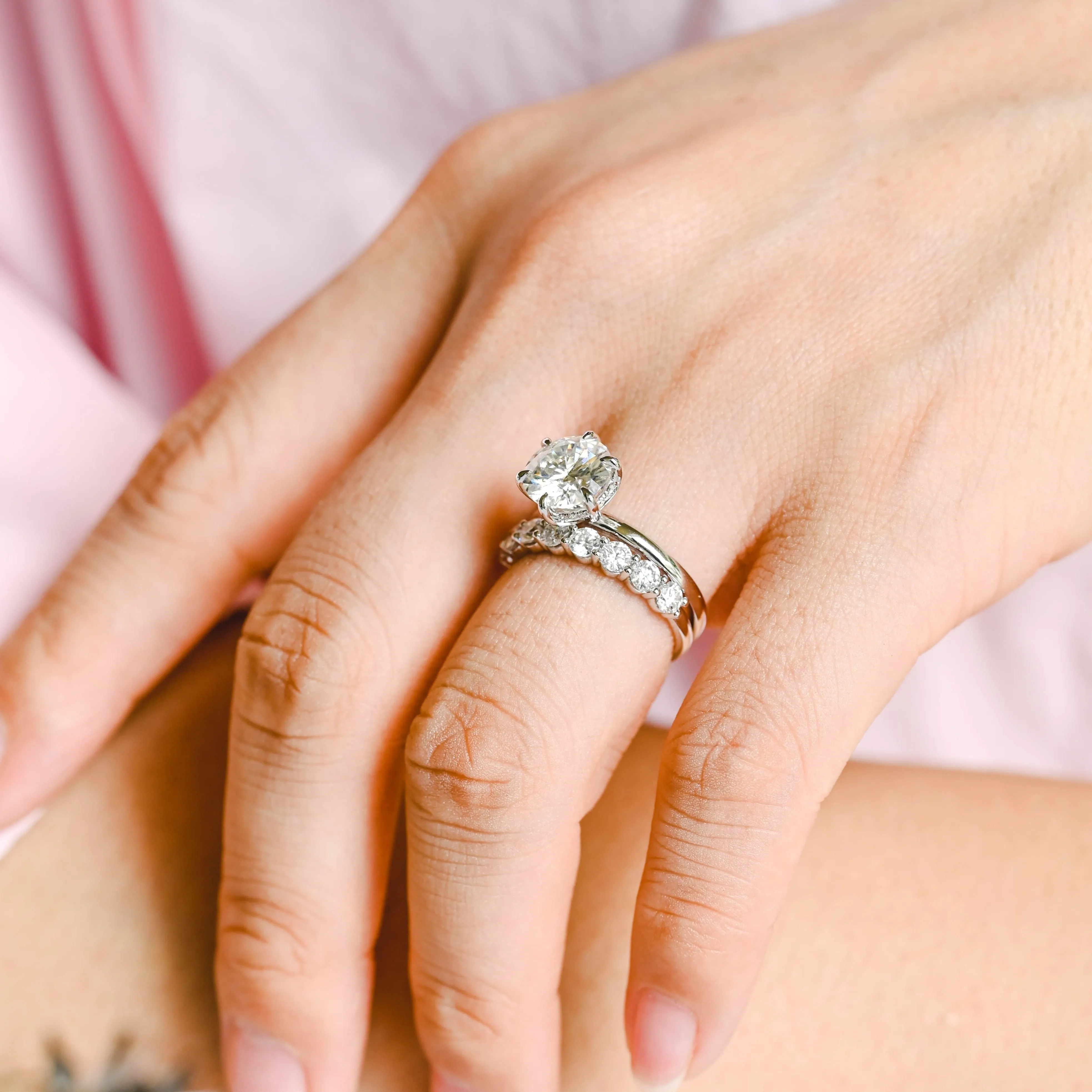 Solid Gold Round Cut Moissanite Engagement Ring Set Hidden Halo, Bridal Set sold by Causyou product image thumbnail 3