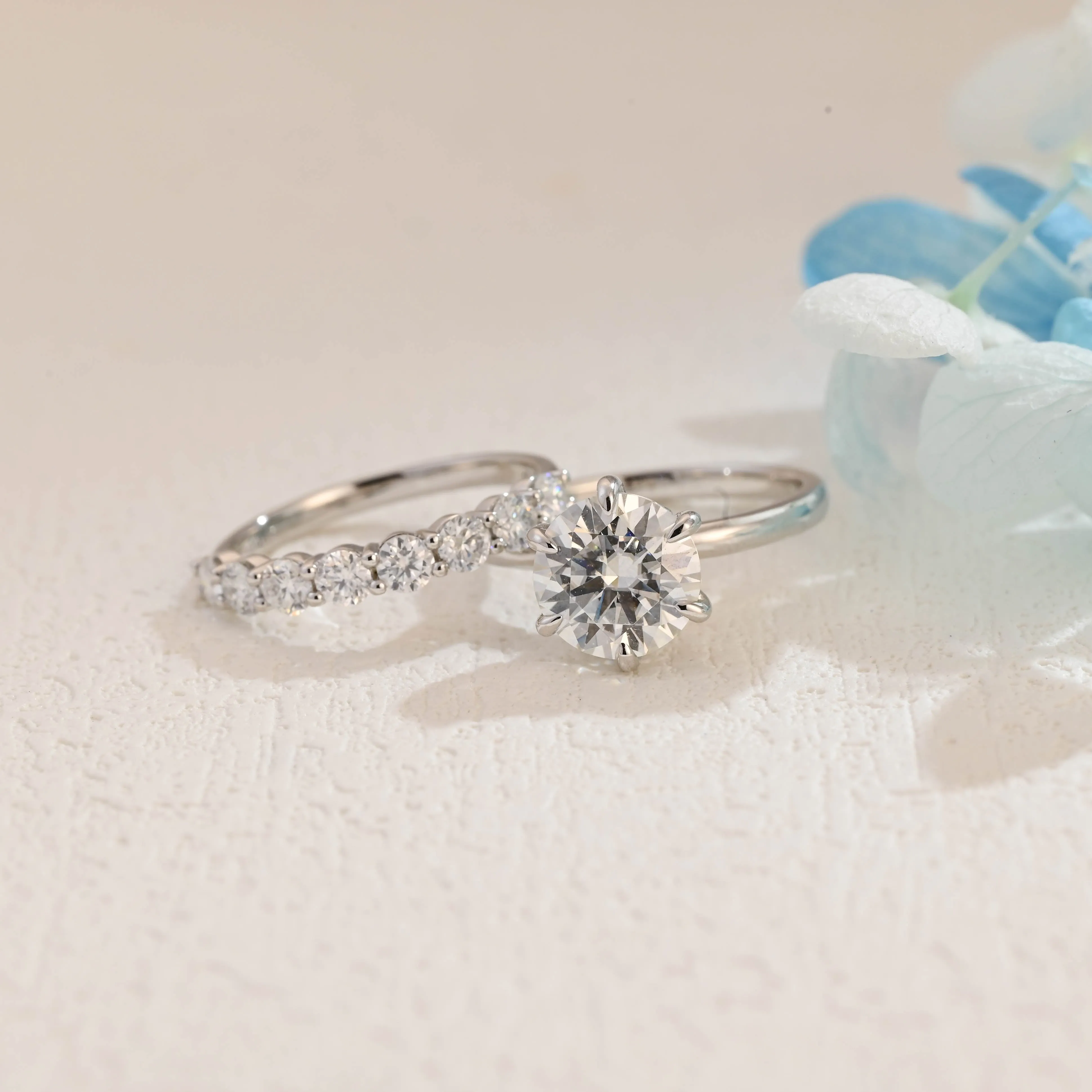 Solid Gold Round Cut Moissanite Engagement Ring Set Hidden Halo, Bridal Set sold by Causyou product image thumbnail 5