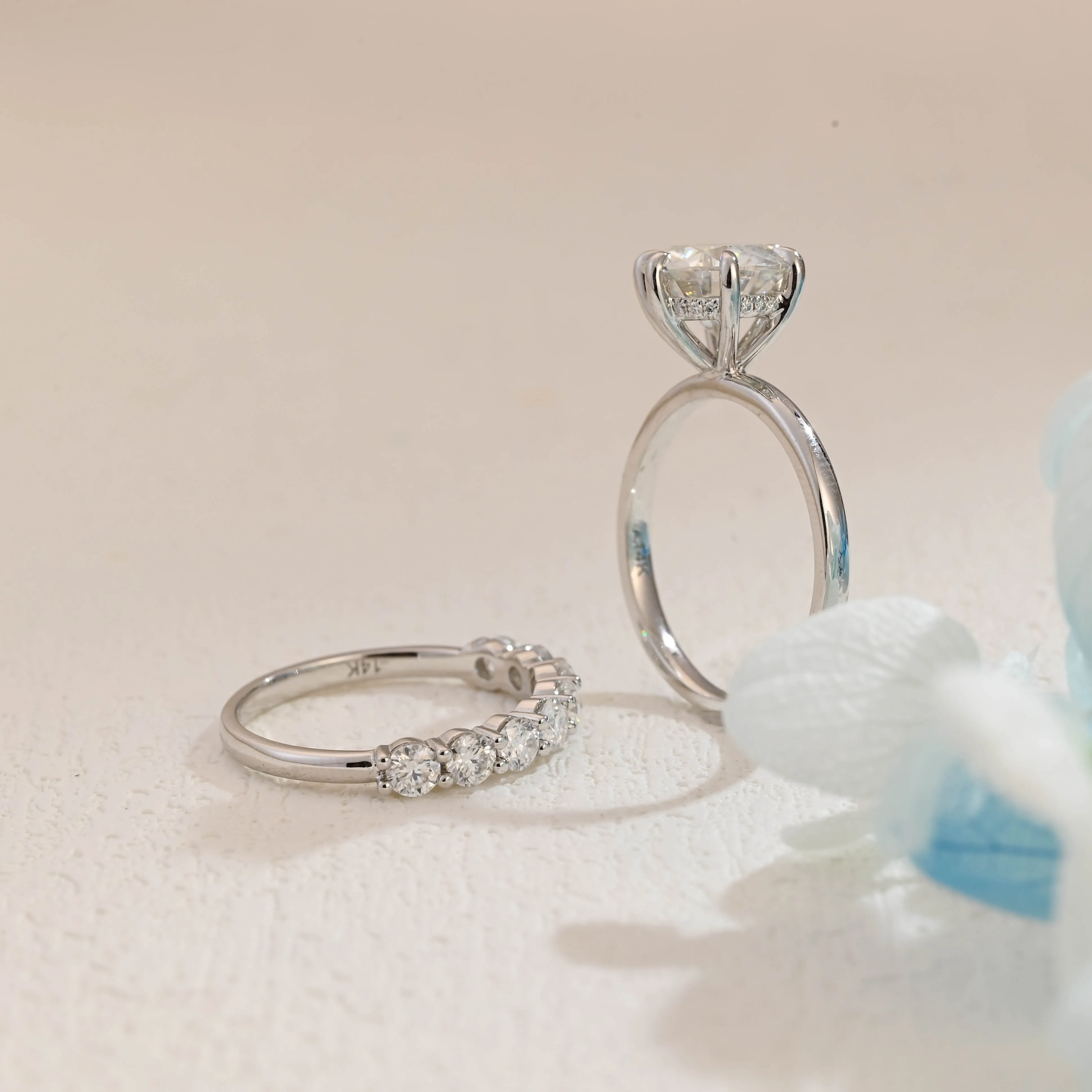 Solid Gold Round Cut Moissanite Engagement Ring Set Hidden Halo, Bridal Set sold by Causyou