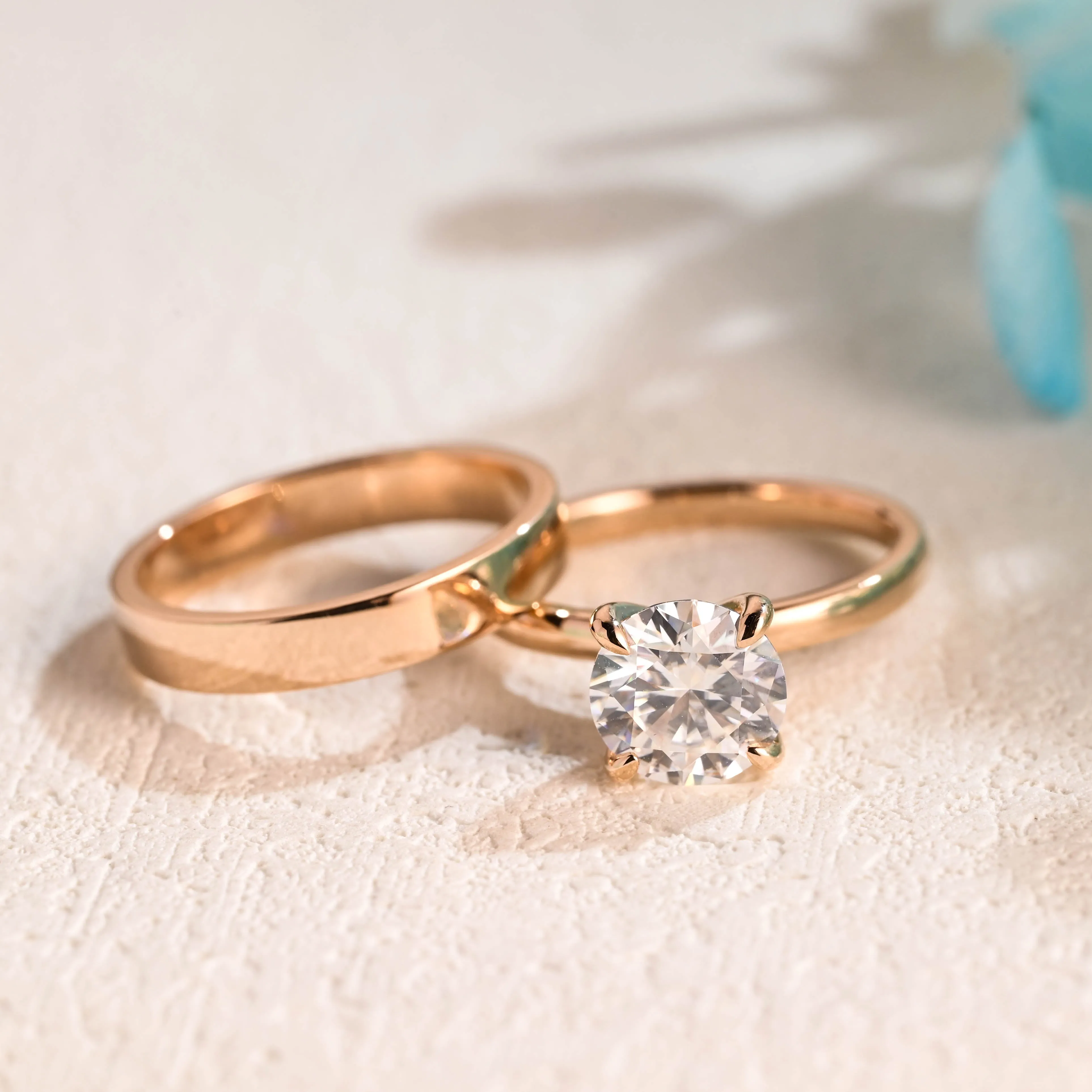Solid Gold Round Cut Moissanite Engagement Ring Set, Bridal Set sold by Causyou product image thumbnail 5