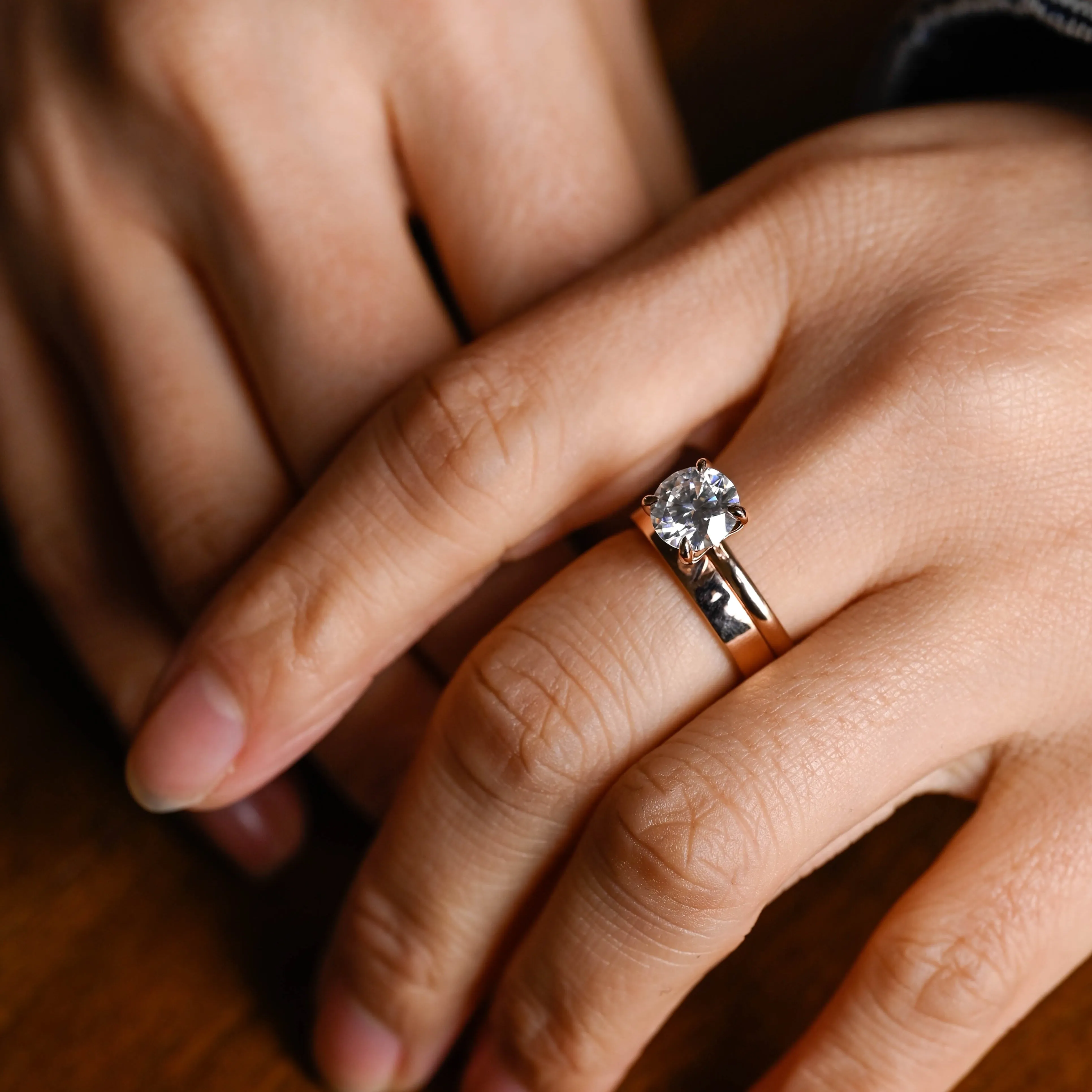 Solid Gold Round Cut Moissanite Engagement Ring Set, Bridal Set sold by Causyou product image thumbnail 3